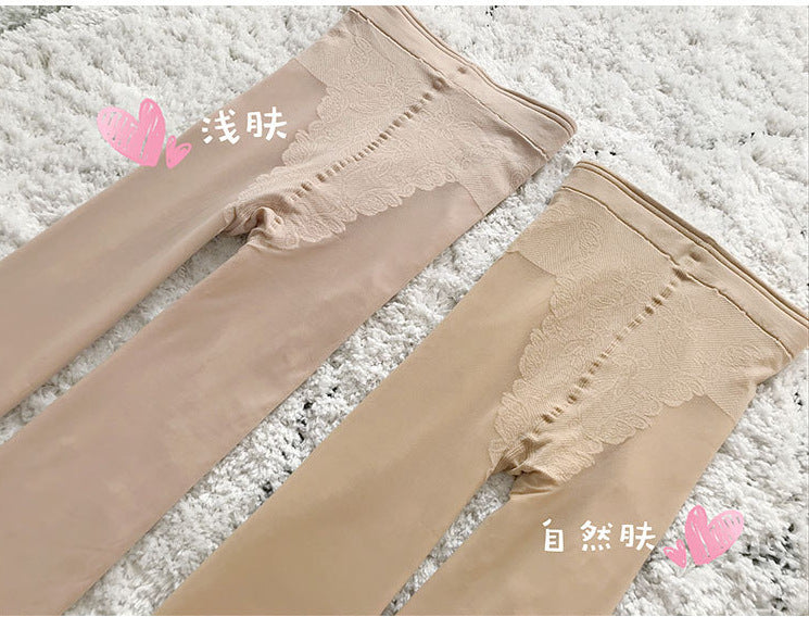 Autumn and winter light leg artifact female nude fleece-lined double-layer arbitrary cut fake transparent flesh color leggings socks warm T-gear