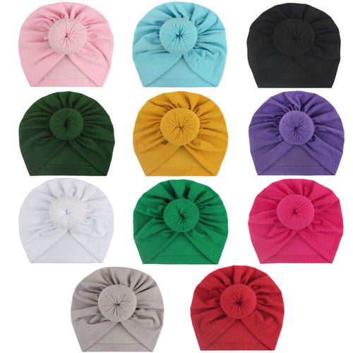 2023 European and American New Baby Products Kidsren's Turban Hat Baby Pure Color Knotted Indian Pullover Hat Amazon