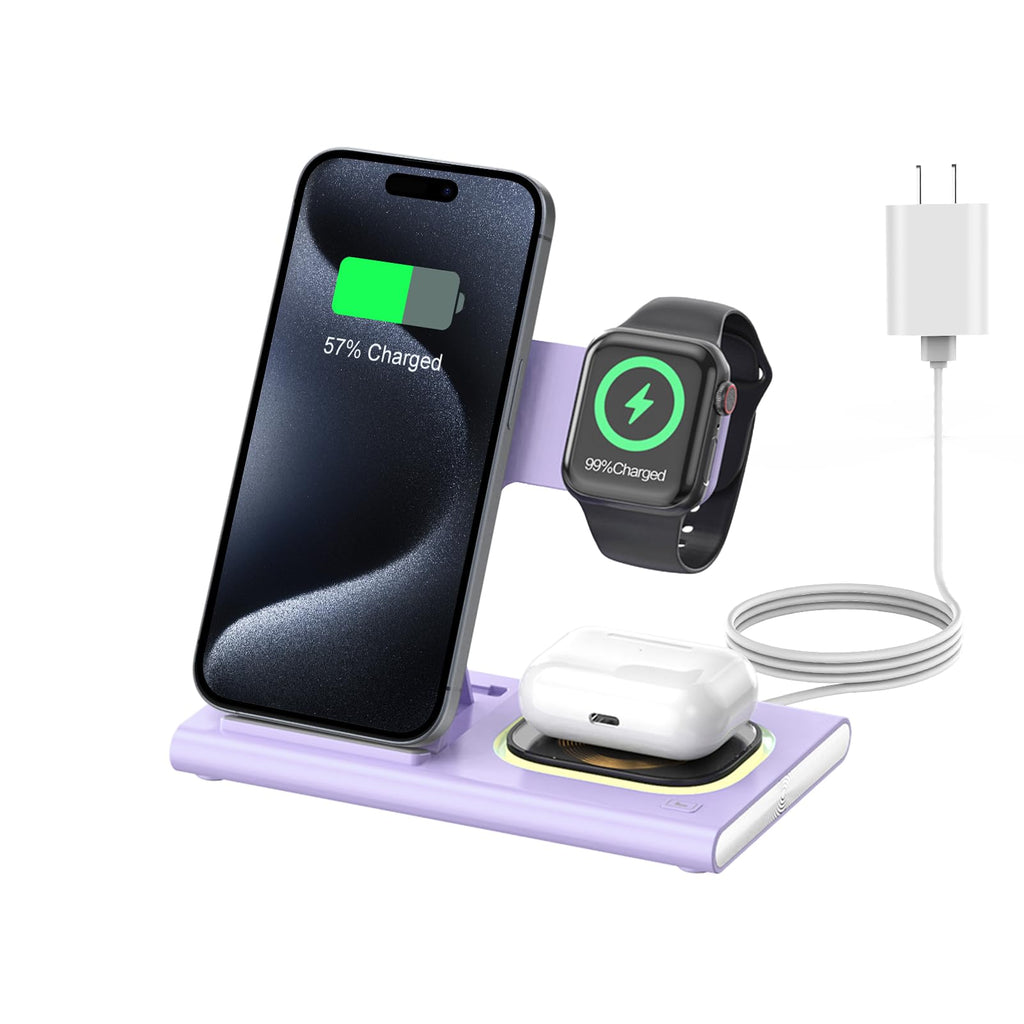 3 in 1 Foldable Charging Station for Apple Wireless Charger for iPhone 17 16 15 14 Series, Wireless Charging Station for iWatch Series 11 10 Ultra 3/2 SE 3/2 Charger for AirPods 4/3/2/Pro 3/Pro 2