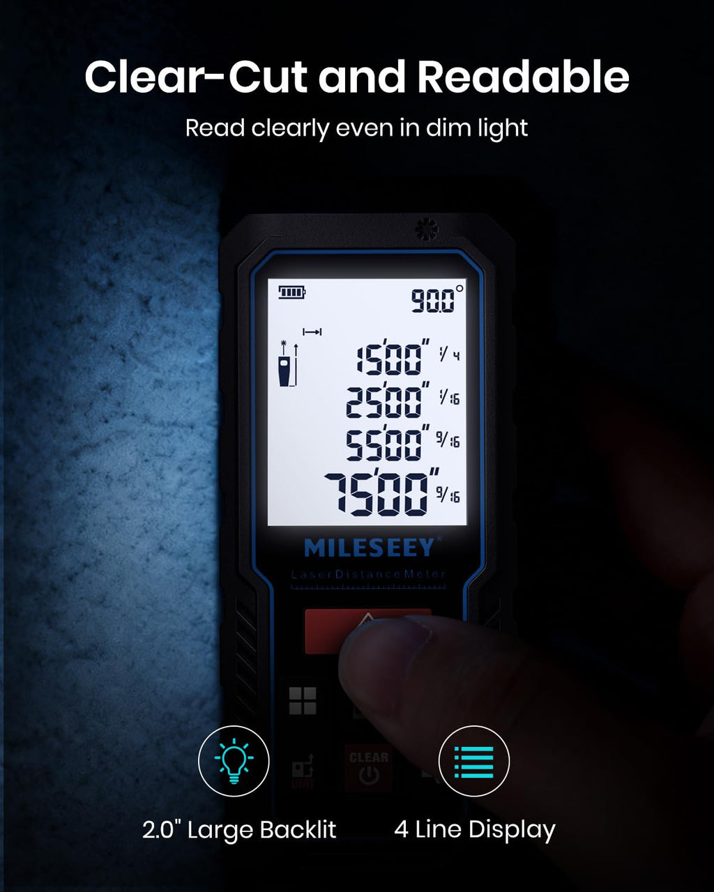 229Ft Laser Measure Device, Mileseey Digital Laser Tape Measure with Upgraded Electronic Angle Sensor, ±2mm Accuracy, Area Measurement,Volume and Pythagoras, Backlit LCD,Mute, Battery Included
