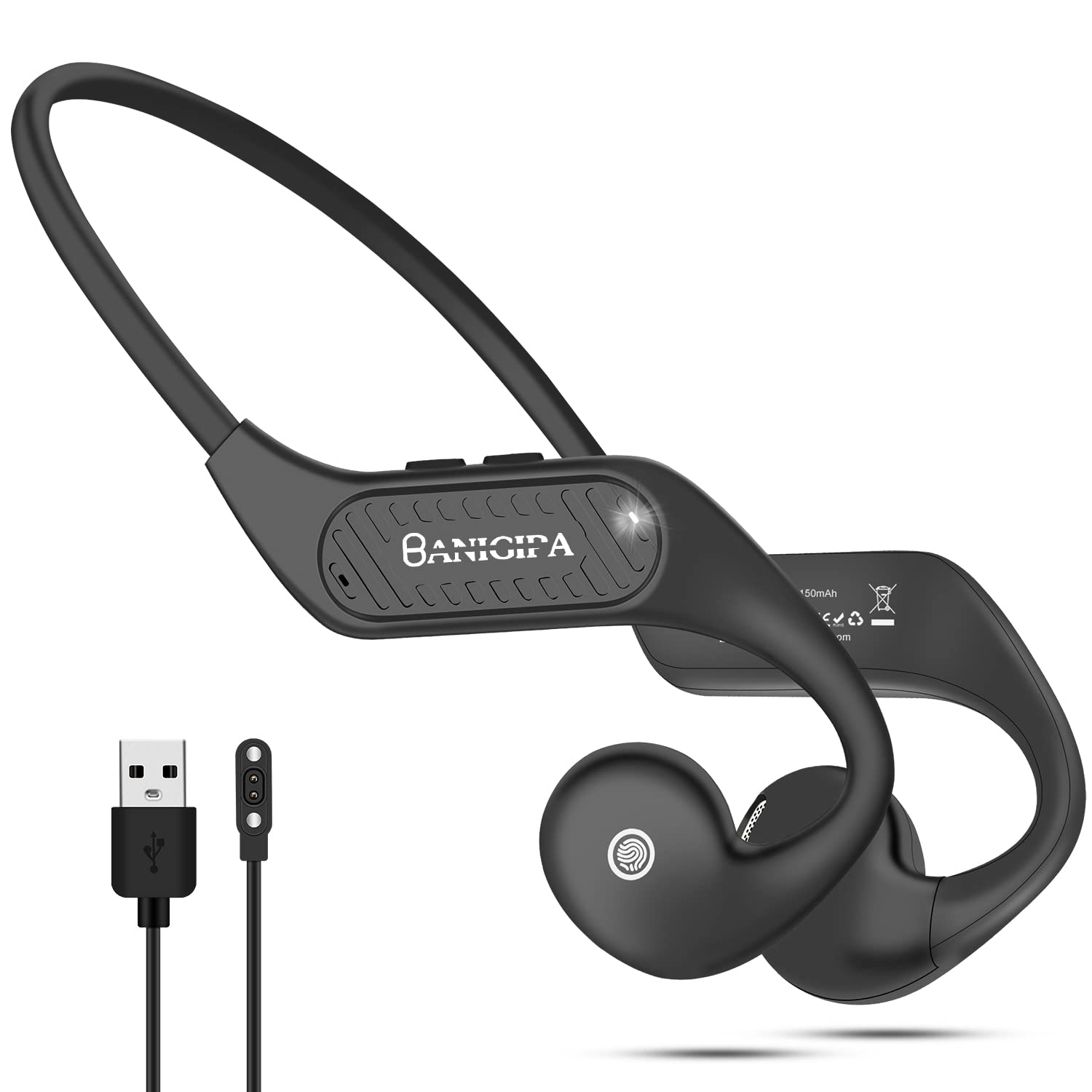 BANIGIPA Open-Ear Headphones, Bluetooth 5.3 Headset w/Built-in Microphones for Office Home Work, Lightweight Waterproof Wireless Headphones for Workout Cycling Running Snowboarding-10H Playtime