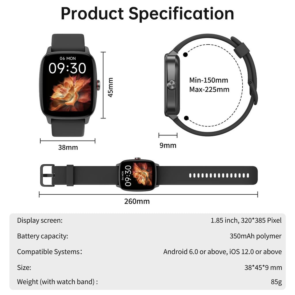 Smart Watch for Men Women, Bluetooth Call Smartwatch with AI Voice, 1.85" HD DIY Dial Fitness Watch, Heart Rate/SpO2/Steps/Sleep Monitor, 100+ Sports Modes, IP68 Waterproof Watch for Android iOS