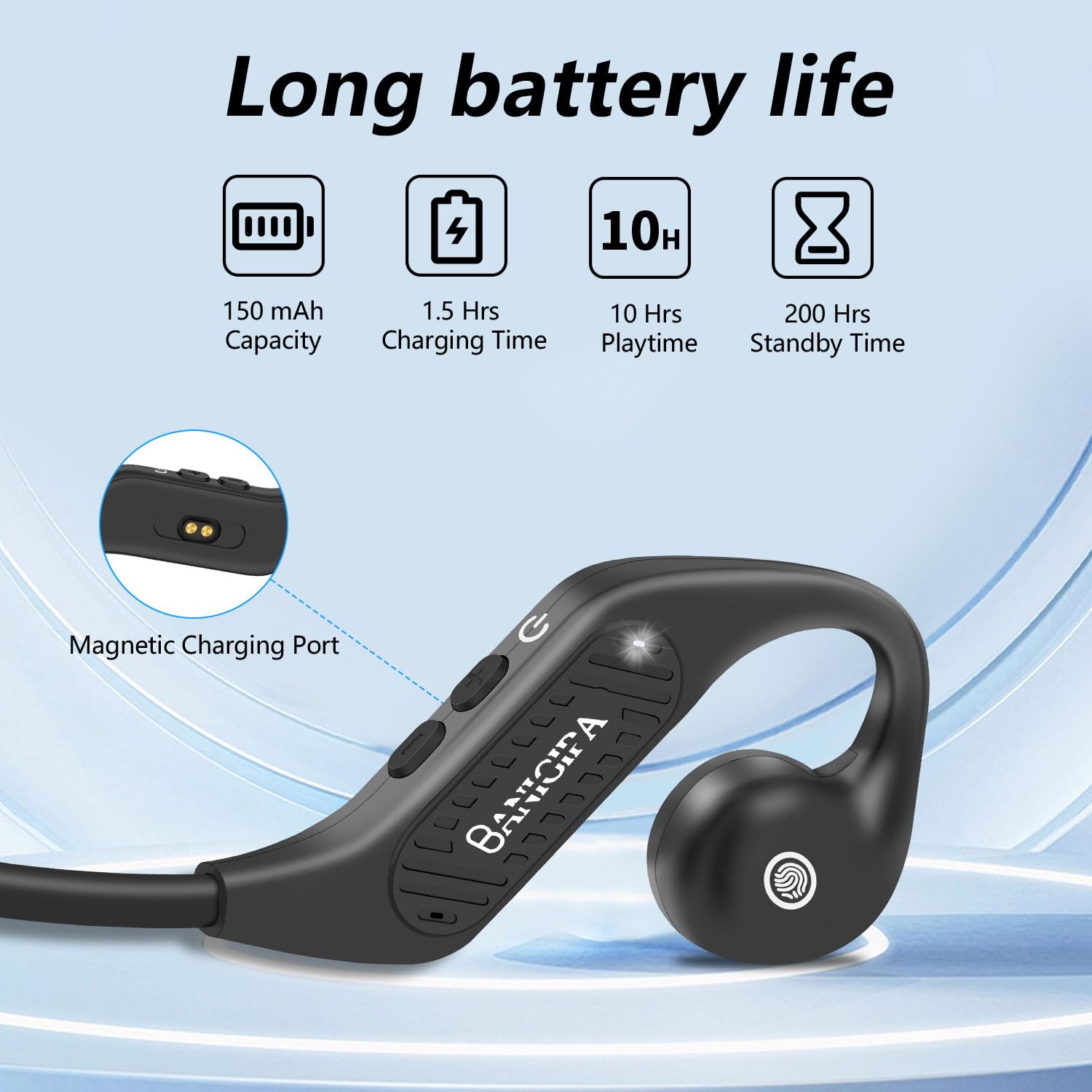 BANIGIPA Open-Ear Headphones, Bluetooth 5.3 Headset w/Built-in Microphones for Office Home Work, Lightweight Waterproof Wireless Headphones for Workout Cycling Running Snowboarding-10H Playtime