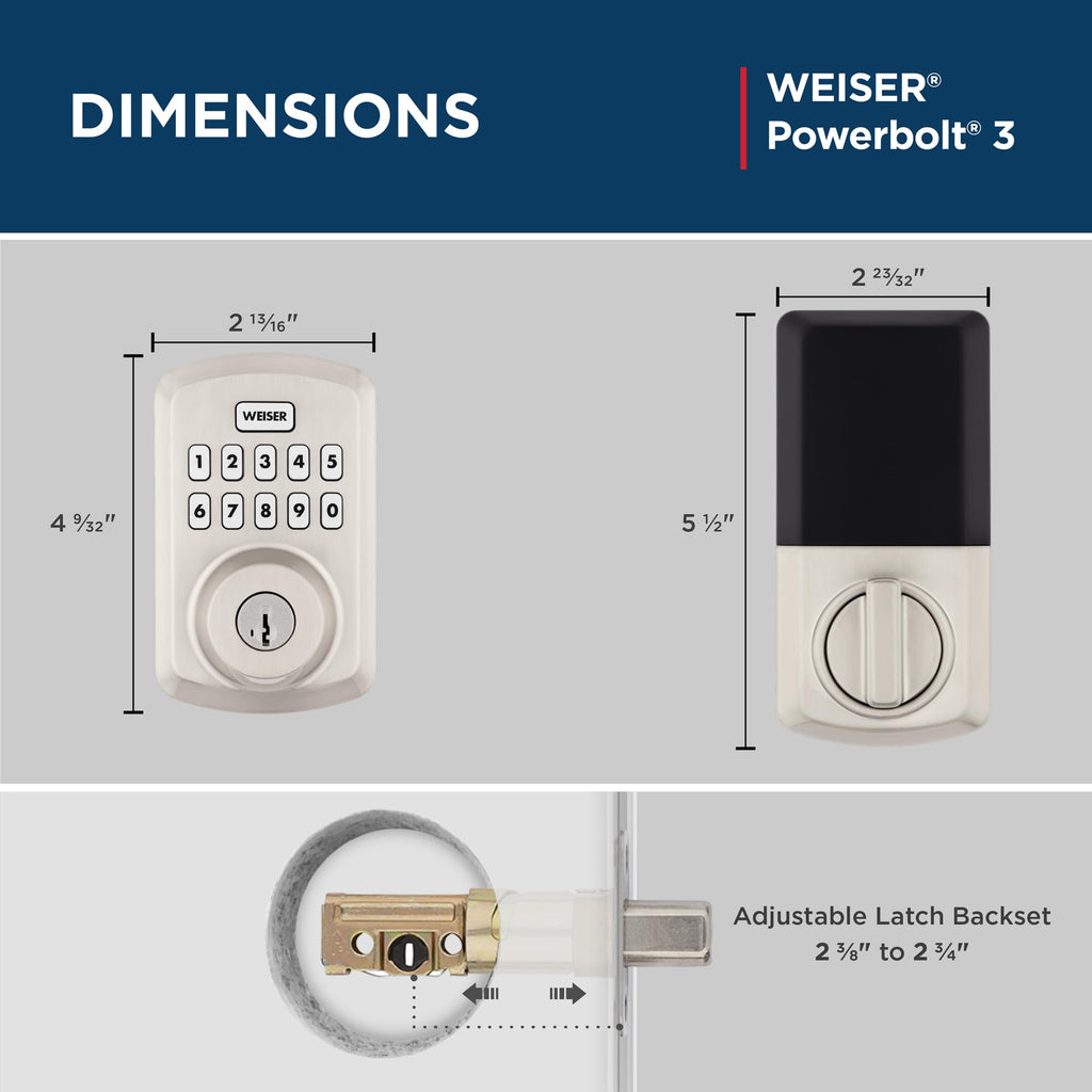 Weiser Powerbolt 3 Satin Nickel Keyless Entry Door Lock/Deadbolt Lock, 10-Button Keypad Door Lock with Auto Lock and 12-Month Battery Life, Electronic Door Locks for Front Door, Home Décor