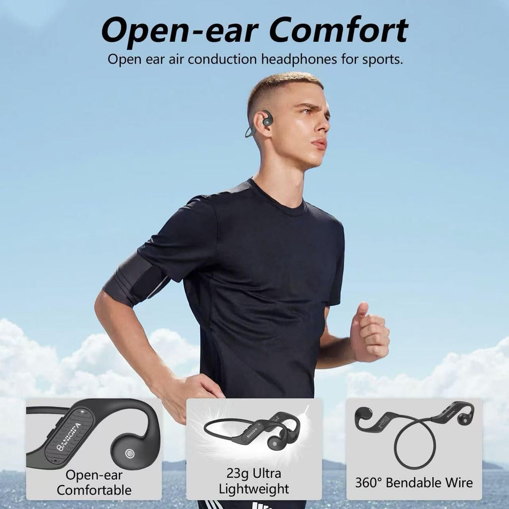 BANIGIPA Open-Ear Headphones, Bluetooth 5.3 Headset w/Built-in Microphones for Office Home Work, Lightweight Waterproof Wireless Headphones for Workout Cycling Running Snowboarding-10H Playtime
