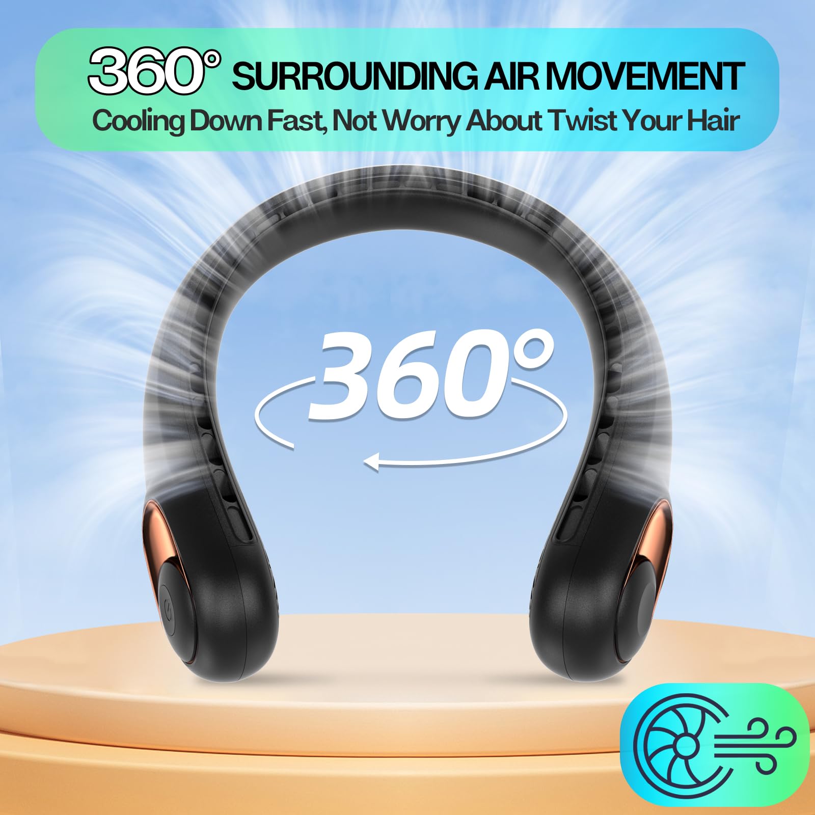 Portable Neck Fan with LED Display & 360° Cooling Airflow, 3 Speed Settings Bladeless Cooler, 4000mAh Rechargeable Battery, Ultra-Quiet Personal Fan for Home, Office, Travel, Sports