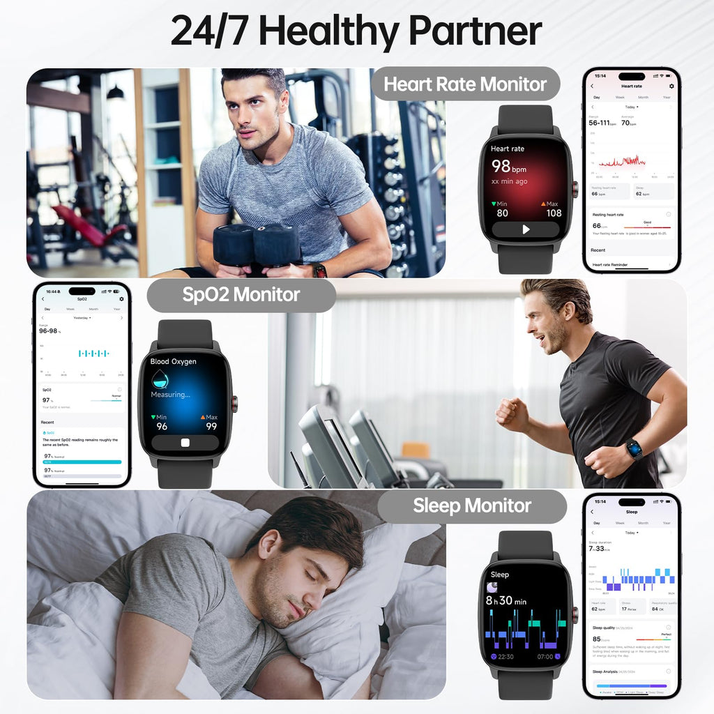 Smart Watch for Men Women, Bluetooth Call Smartwatch with AI Voice, 1.85" HD DIY Dial Fitness Watch, Heart Rate/SpO2/Steps/Sleep Monitor, 100+ Sports Modes, IP68 Waterproof Watch for Android iOS