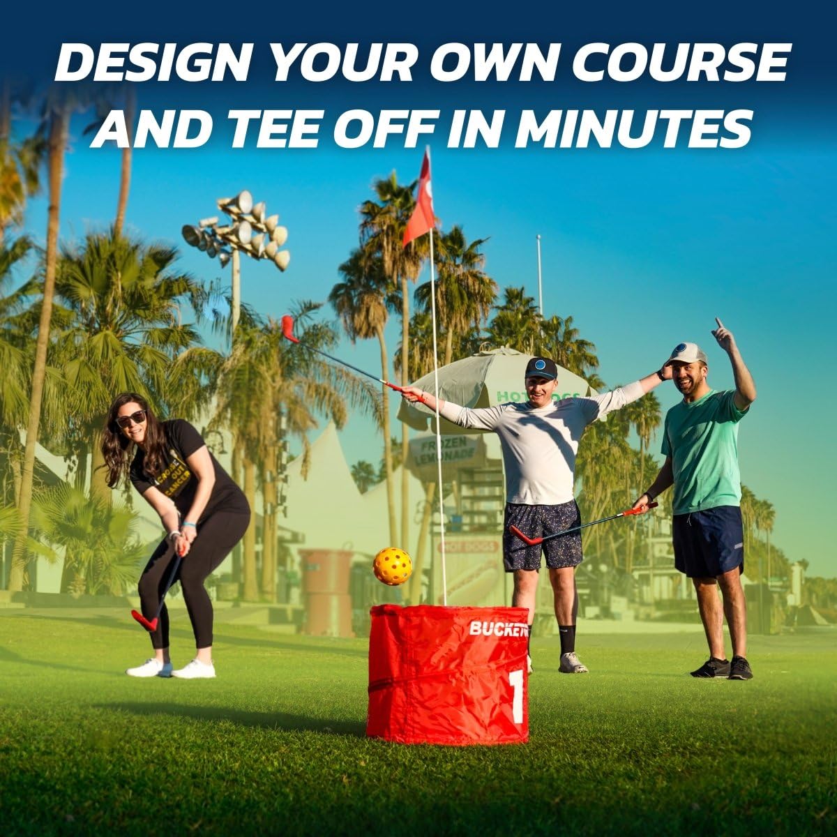bucketgolf Game Pro The Ultimate Backyard Golf Game for Family, Adults and Kids - Portable 9 Hole Golf Course Play Outdoor, Lawn, Park (Without Clubs)
