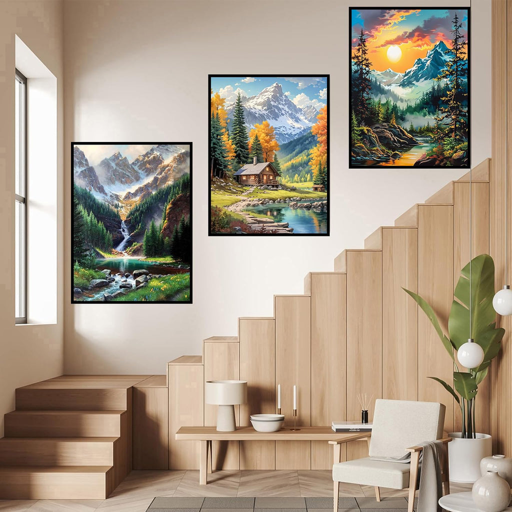 Diamond Art Kits for Adults, 3 Packs Mountain Landscape Diamond Art Painting Kits for Adults, 5D DIY Full Round Drill Gem Craft for Adult Gifts, Home Wall Decor 11.8" x 15.7"