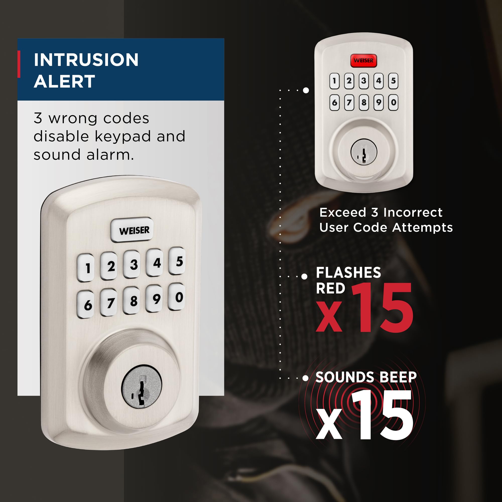 Weiser Powerbolt 3 Satin Nickel Keyless Entry Door Lock/Deadbolt Lock, 10-Button Keypad Door Lock with Auto Lock and 12-Month Battery Life, Electronic Door Locks for Front Door, Home Décor