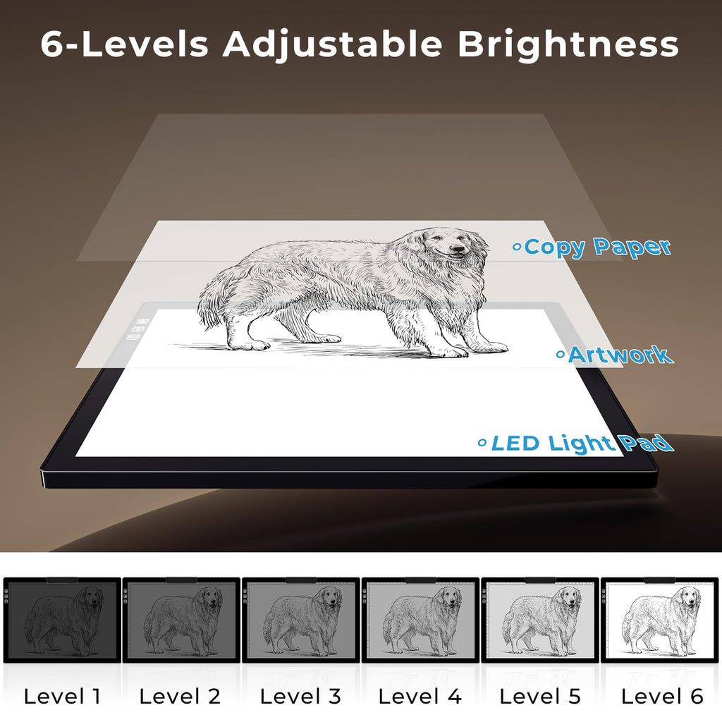 Bylitodt Cordless A4 Light Pad, Diamond Art Light Board, Lightbox for Tracing and Drawing with 6 Brightness, Tracing Pad for Weeding Vinyl, Sketching, Diamond Painting Accessories