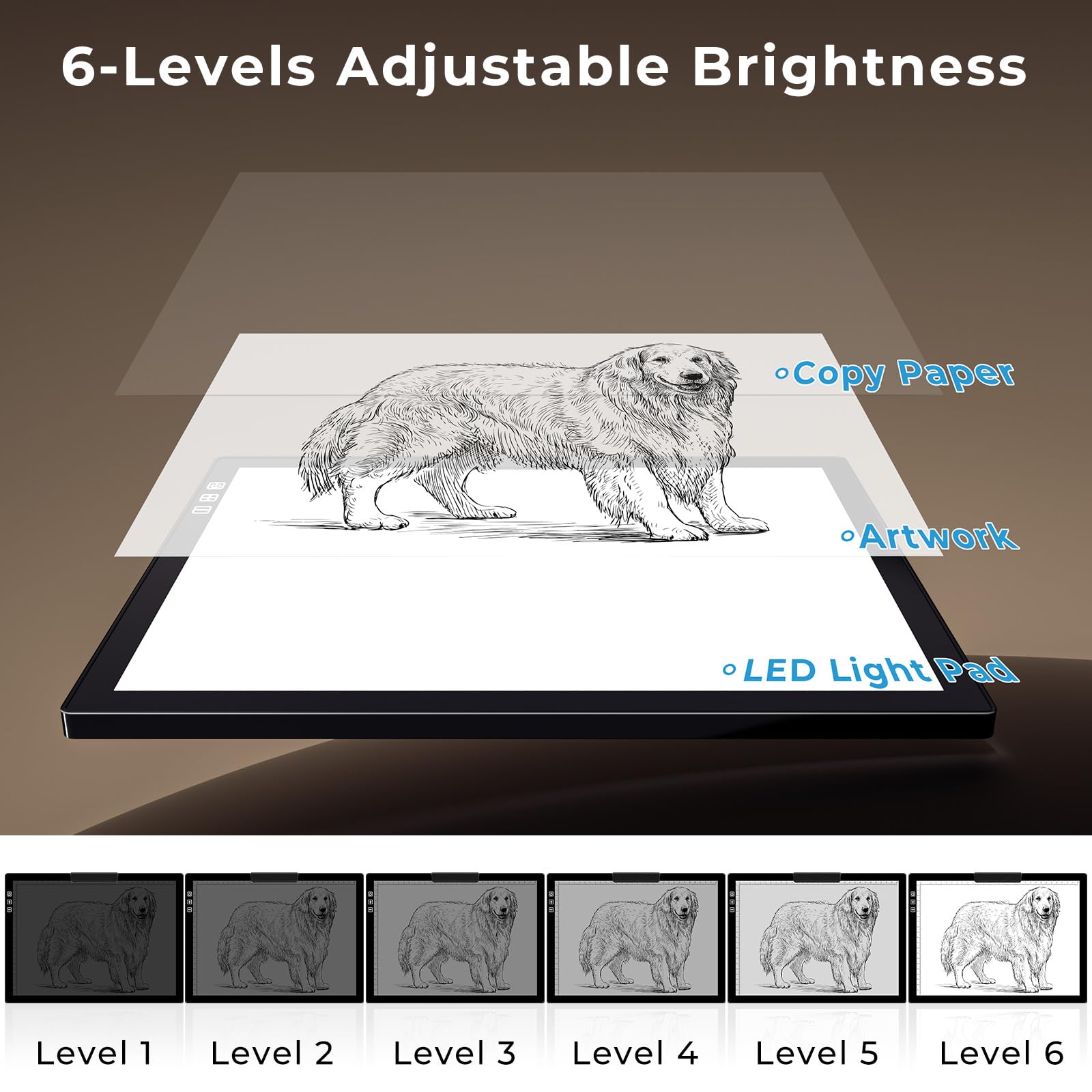 Bylitodt Cordless A4 Light Pad, Diamond Art Light Board, Lightbox for Tracing and Drawing with 6 Brightness, Tracing Pad for Weeding Vinyl, Sketching, Diamond Painting Accessories