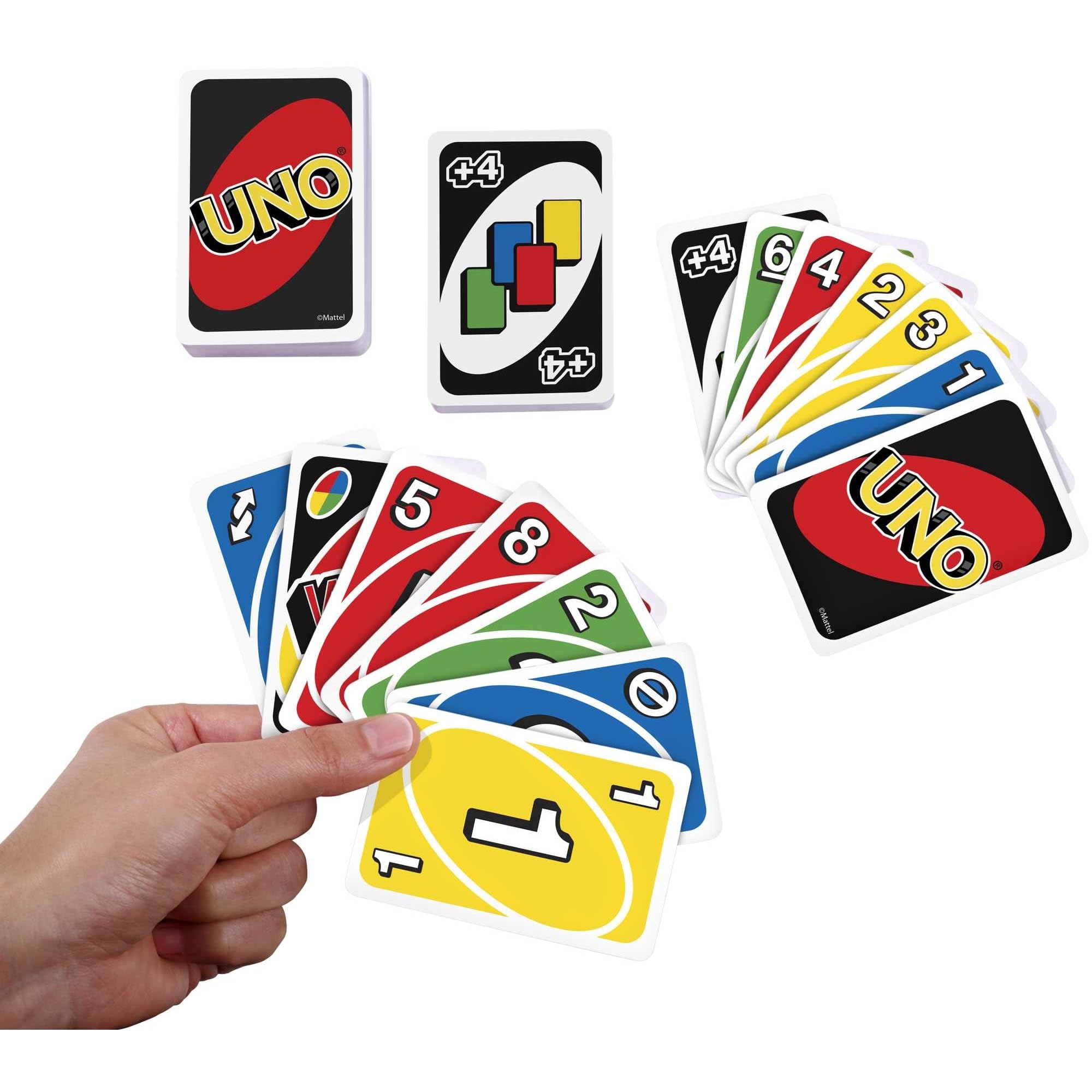 Mattel Games UNO Family Card Game, with 112 Cards, Travel-Friendly, Makes a Great Game for 7 Year Olds and Up