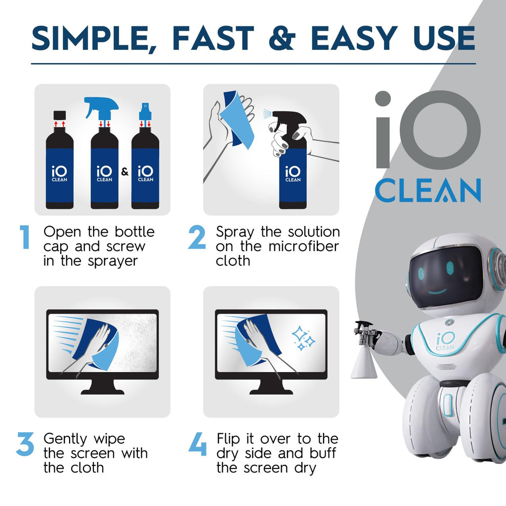 Screen Cleaner Spray (16oz) – Best Large Cleaning Kit for LCD LED OLED TV, Smartphone, iPad, Laptop, Touchscreen, Computer Monitor, Other Electronic Devices – Microfiber Cloth Wipes and 2 Nozzles