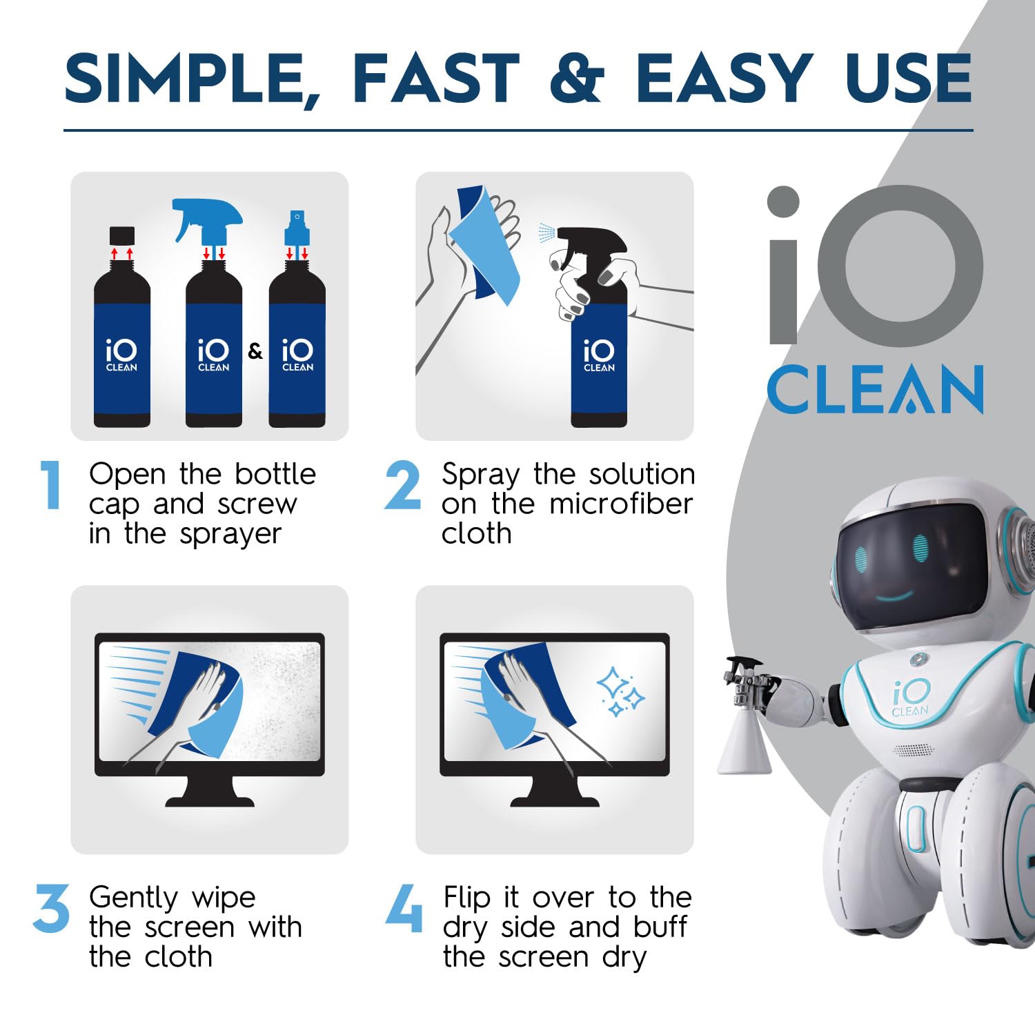 Screen Cleaner Spray (16oz) – Best Large Cleaning Kit for LCD LED OLED TV, Smartphone, iPad, Laptop, Touchscreen, Computer Monitor, Other Electronic Devices – Microfiber Cloth Wipes and 2 Nozzles