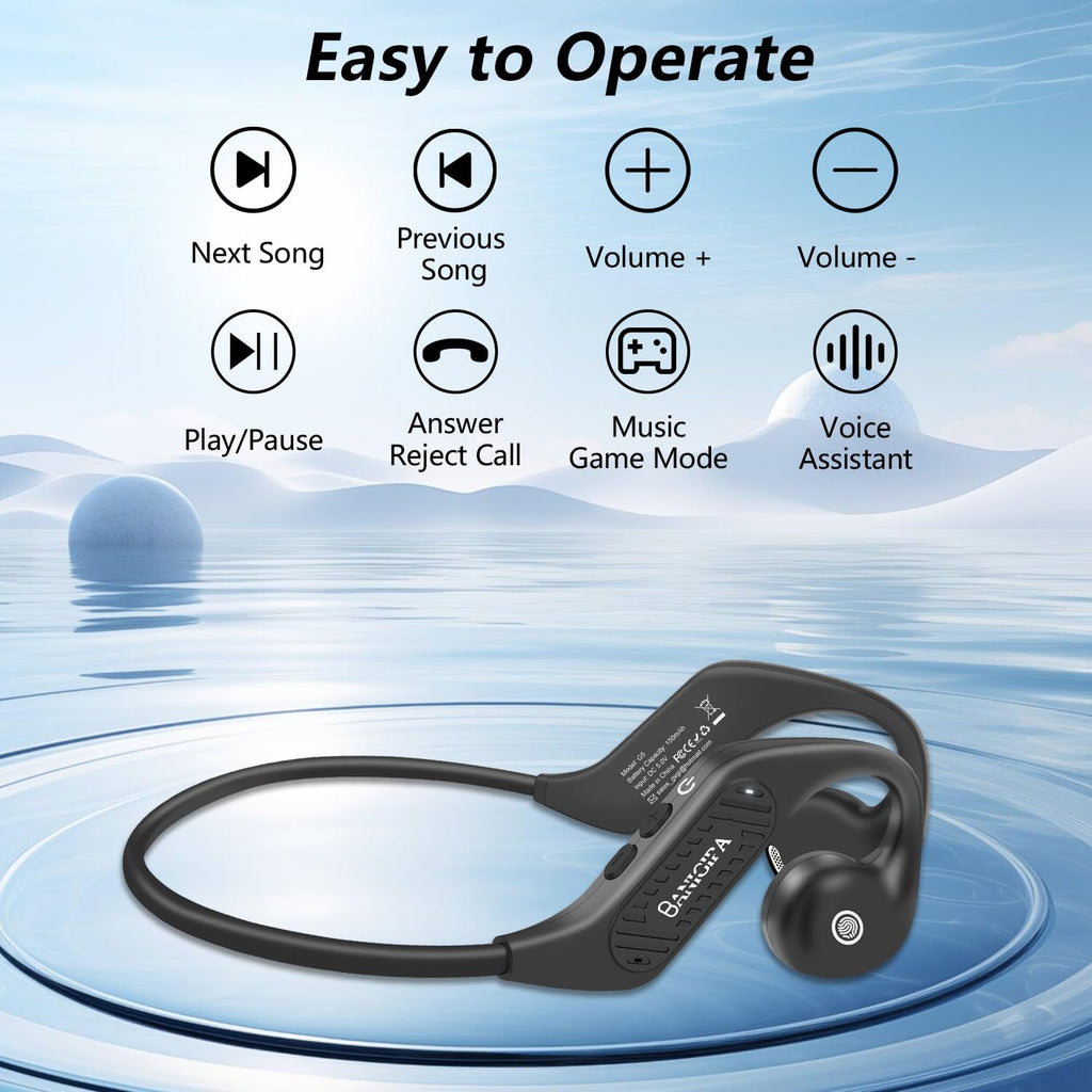 BANIGIPA Open-Ear Headphones, Bluetooth 5.3 Headset w/Built-in Microphones for Office Home Work, Lightweight Waterproof Wireless Headphones for Workout Cycling Running Snowboarding-10H Playtime