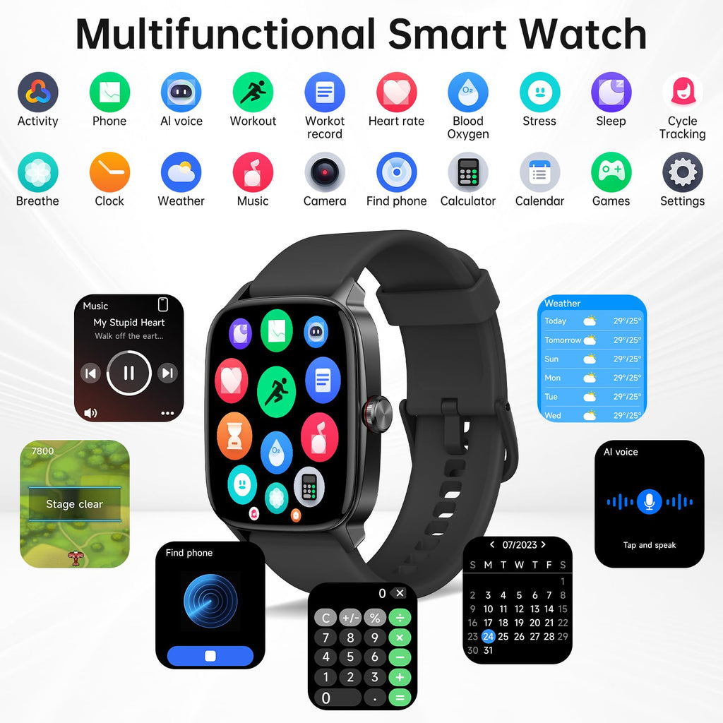 Smart Watch for Men Women, Bluetooth Call Smartwatch with AI Voice, 1.85" HD DIY Dial Fitness Watch, Heart Rate/SpO2/Steps/Sleep Monitor, 100+ Sports Modes, IP68 Waterproof Watch for Android iOS