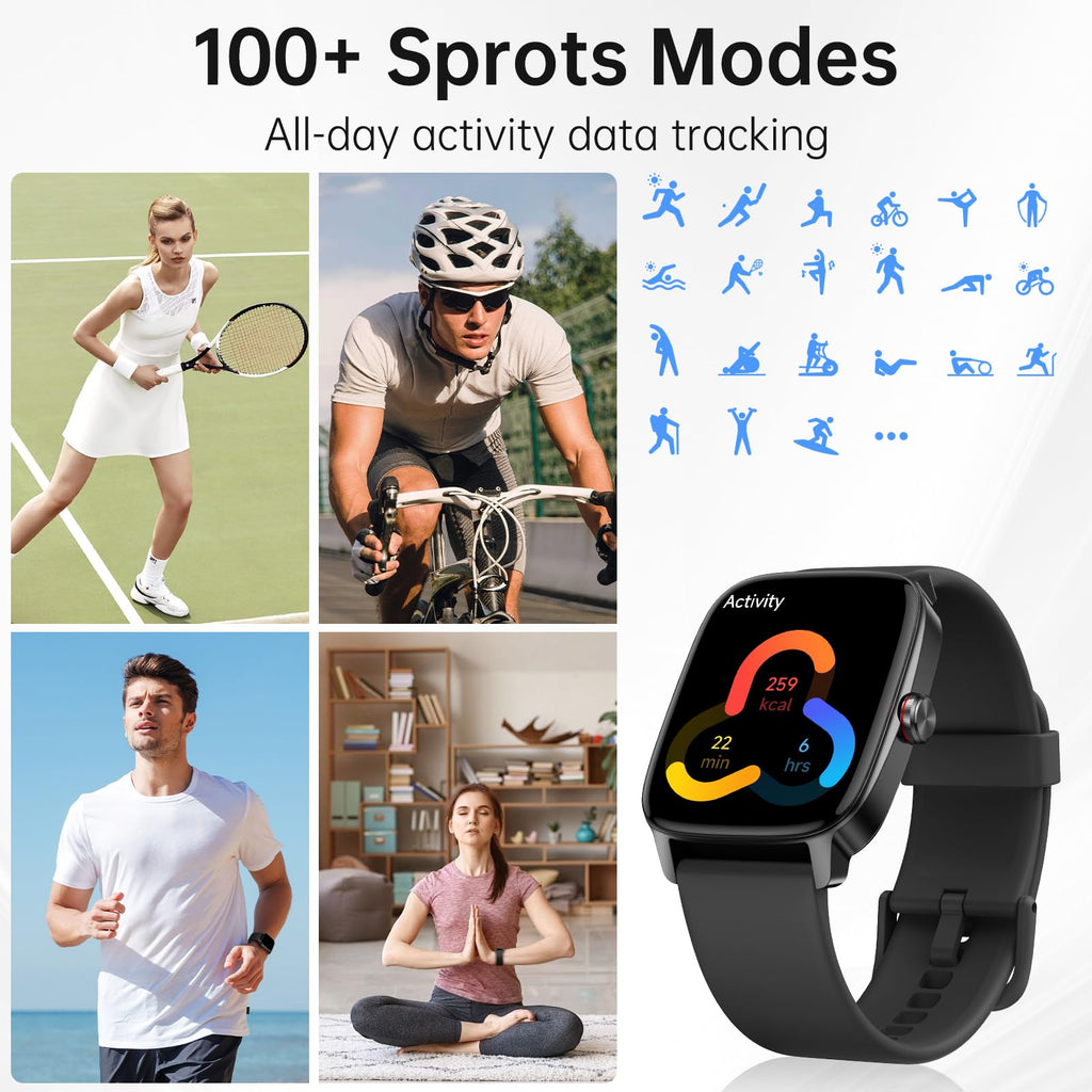 Smart Watch for Men Women, Bluetooth Call Smartwatch with AI Voice, 1.85" HD DIY Dial Fitness Watch, Heart Rate/SpO2/Steps/Sleep Monitor, 100+ Sports Modes, IP68 Waterproof Watch for Android iOS