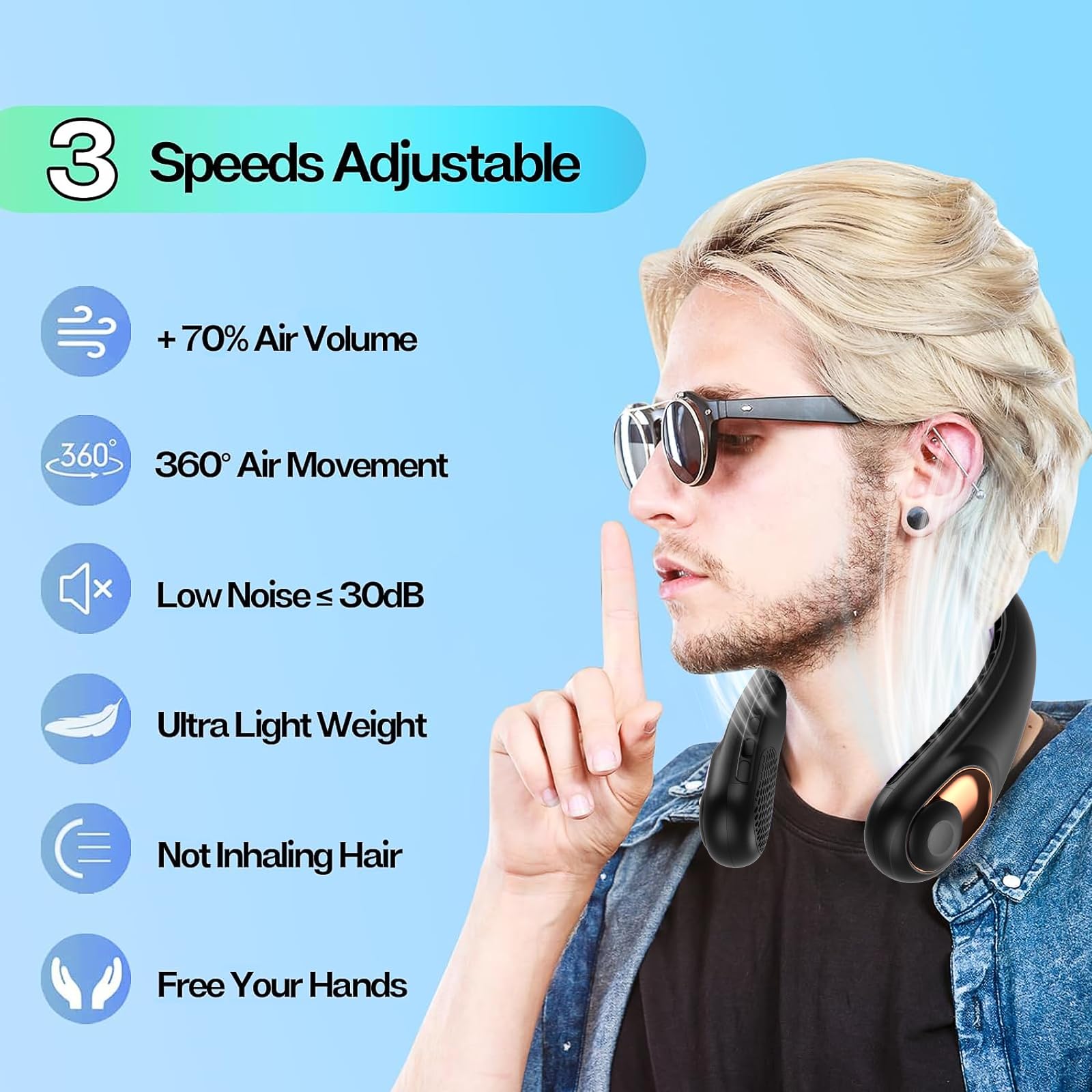 Portable Neck Fan with LED Display & 360° Cooling Airflow, 3 Speed Settings Bladeless Cooler, 4000mAh Rechargeable Battery, Ultra-Quiet Personal Fan for Home, Office, Travel, Sports