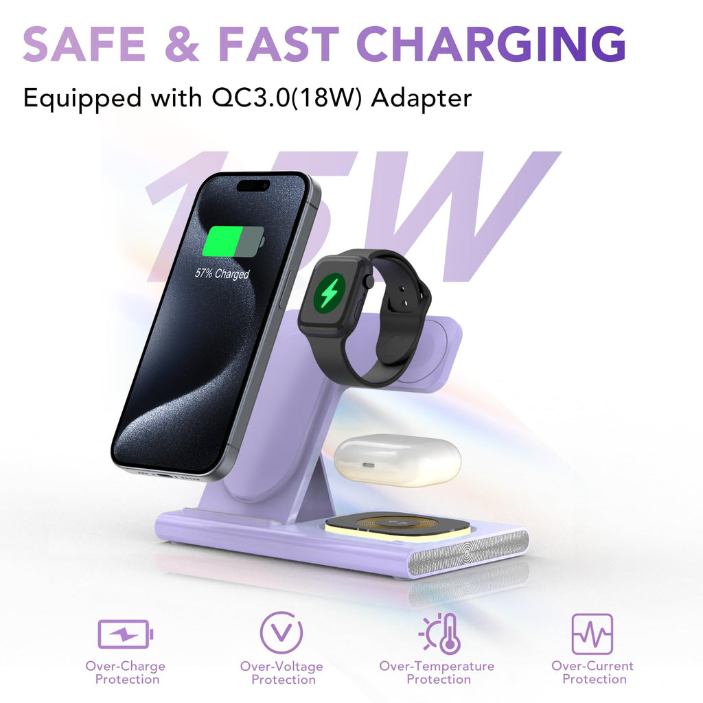 3 in 1 Foldable Charging Station for Apple Wireless Charger for iPhone 17 16 15 14 Series, Wireless Charging Station for iWatch Series 11 10 Ultra 3/2 SE 3/2 Charger for AirPods 4/3/2/Pro 3/Pro 2