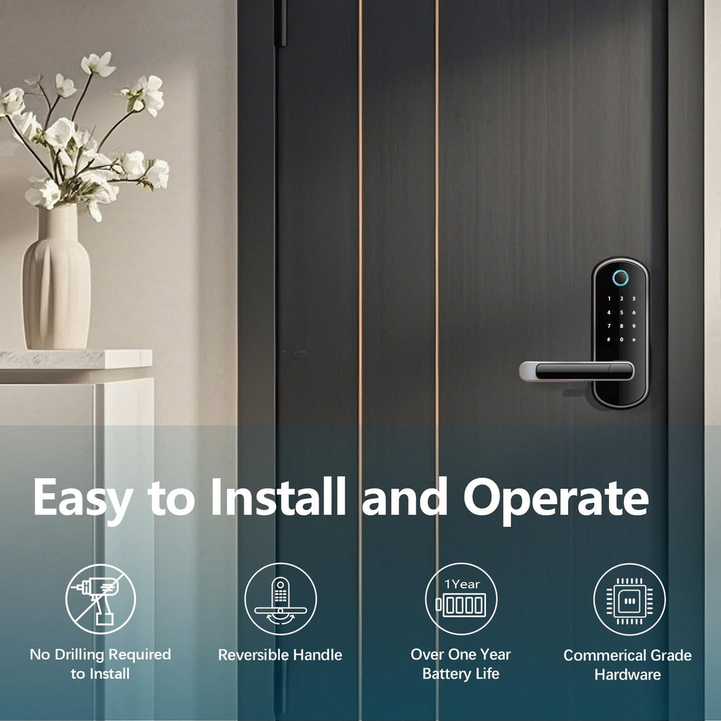 Smart Lock with Handle, Smart Electronic Lock with Handle, Digital Fingerprint Door Lock, Keypad Keyless Entry Door Lock, Door Knob, Door Lever, Alternatives to Deadbolts