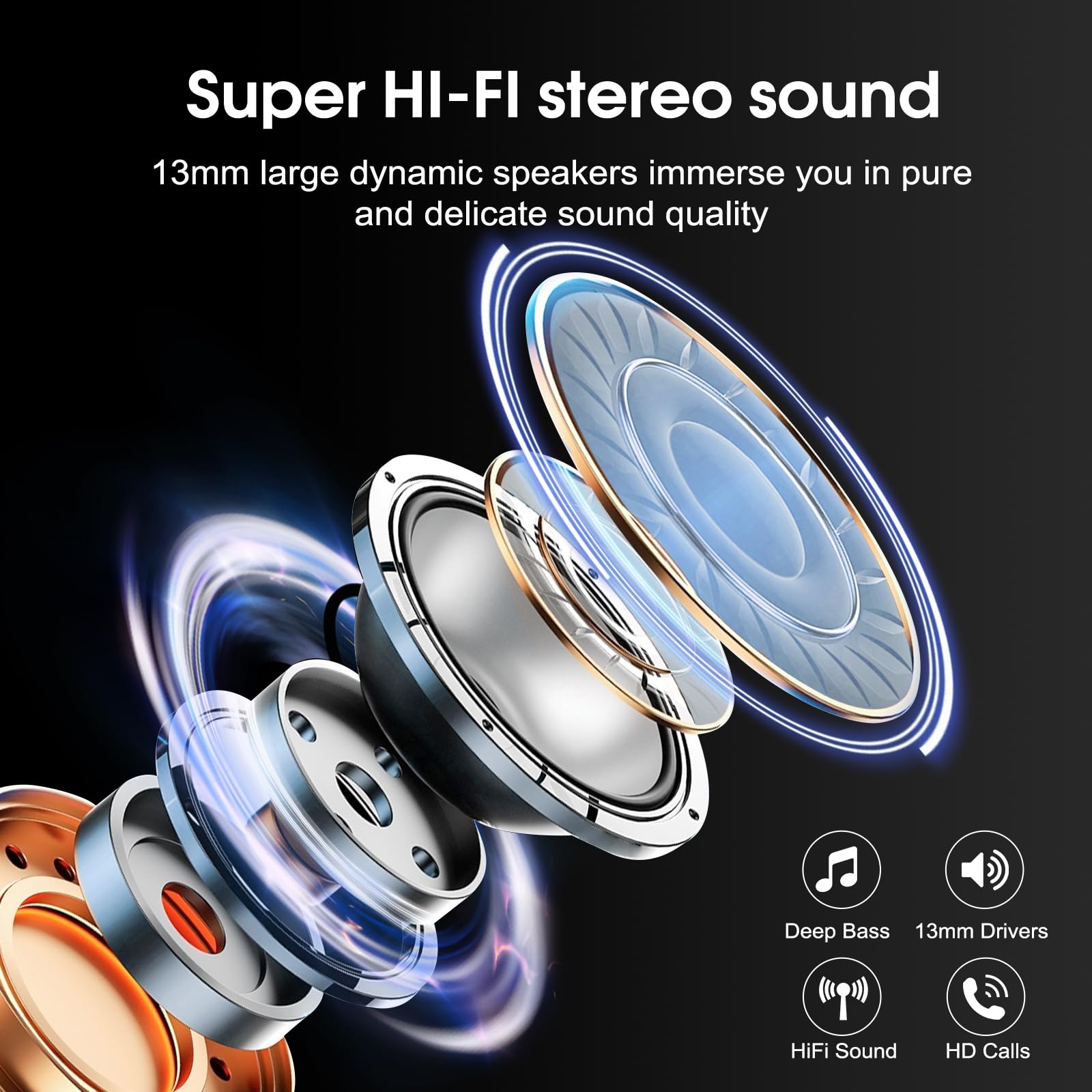 Wireless Earbuds, 2026 Bluetooth 5.3 Headphones HiFi Stereo Ear Bud, 40Hrs Playtime Bluetooth Earbuds with 4 ENC Noise Cancelling Mics, IP7 Waterproof, LED Display Wireless Earphones for Android/iOS