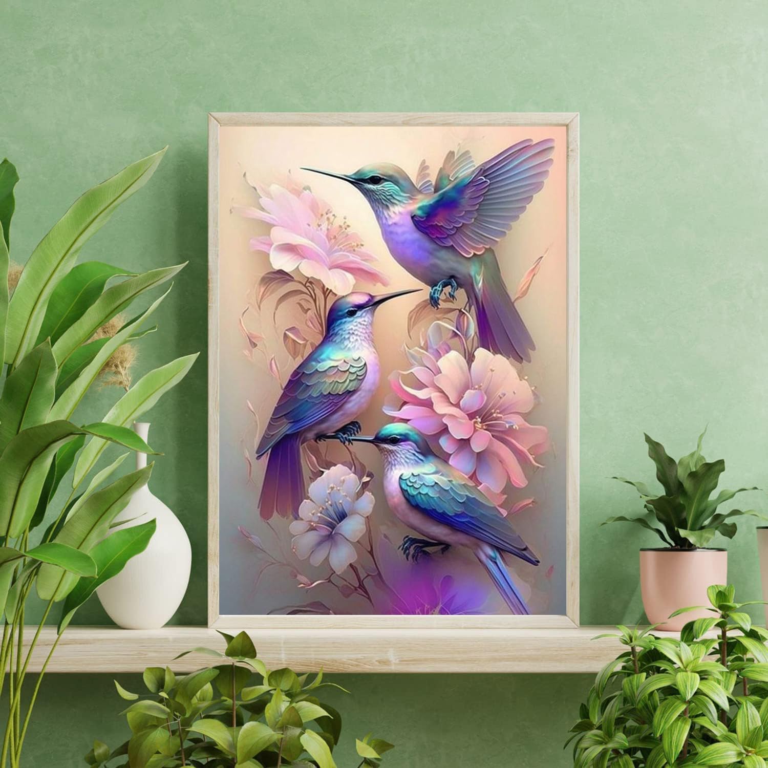 Diamond Painting Kits for Adults,5D DIY Hummingbird Diamond Art Kits Round Full Drill Gem Art and Crafts for Home Wall Decor Gift 12 X16 Inch