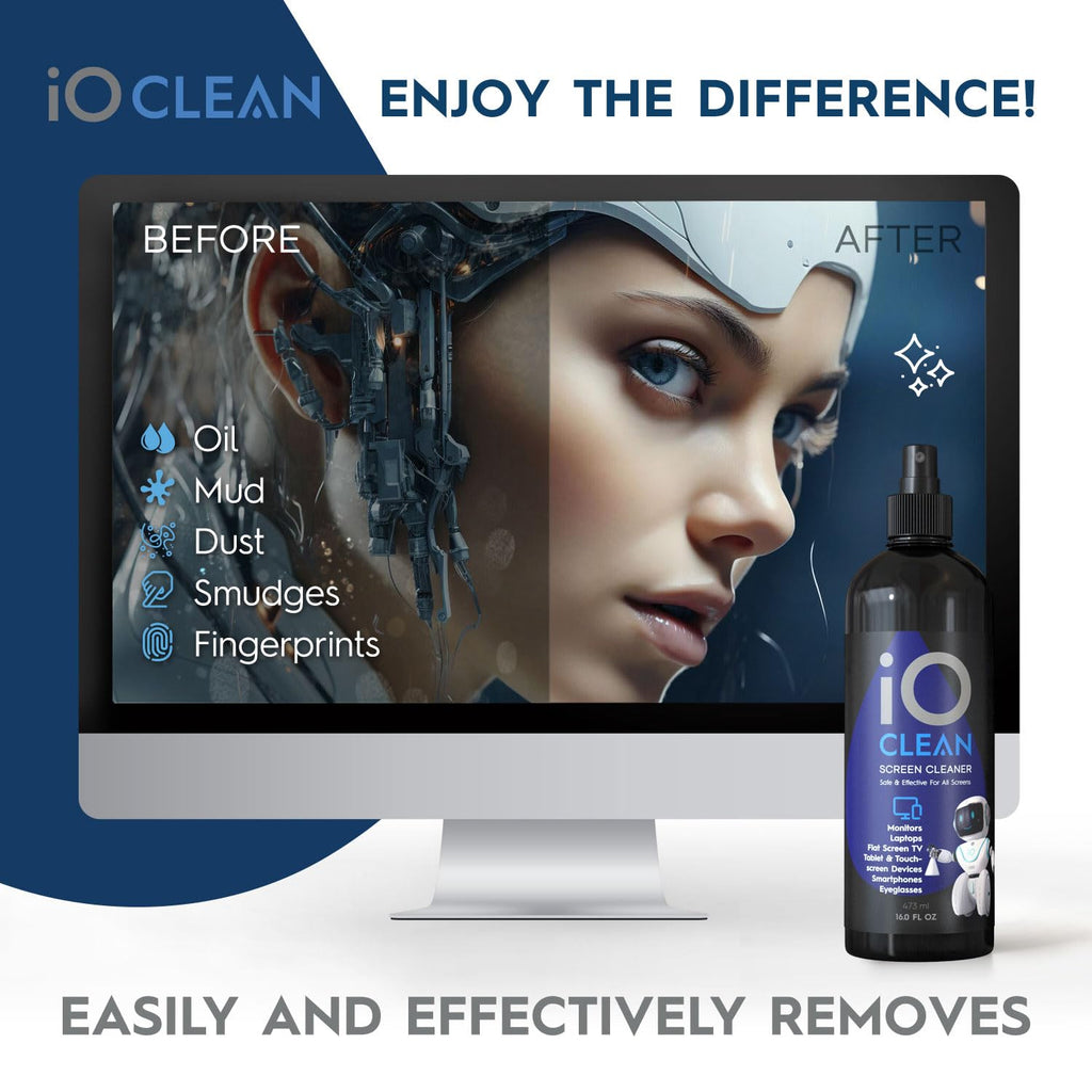 Screen Cleaner Spray (16oz) – Best Large Cleaning Kit for LCD LED OLED TV, Smartphone, iPad, Laptop, Touchscreen, Computer Monitor, Other Electronic Devices – Microfiber Cloth Wipes and 2 Nozzles