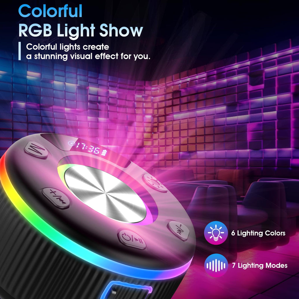Shower Bluetooth Speaker, Portable Bluetooth 5.3 Shower Speaker Wireless, IP7 Waterproof Mini Speaker with RGB Lights, Suction Cup, Stereo Bass, for Bathroom Party Travel, Gift