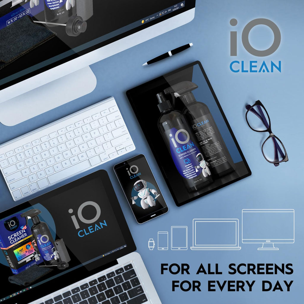 Screen Cleaner Spray (16oz) – Best Large Cleaning Kit for LCD LED OLED TV, Smartphone, iPad, Laptop, Touchscreen, Computer Monitor, Other Electronic Devices – Microfiber Cloth Wipes and 2 Nozzles