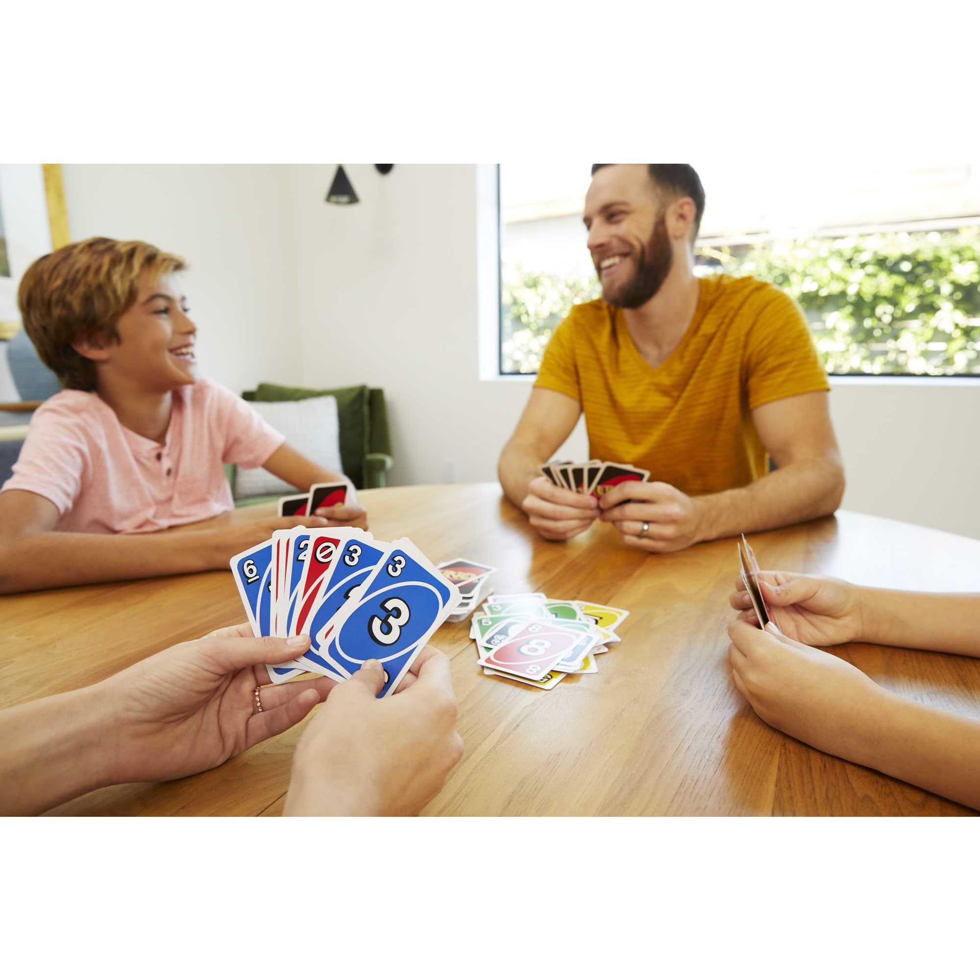 Mattel Games UNO Family Card Game, with 112 Cards, Travel-Friendly, Makes a Great Game for 7 Year Olds and Up