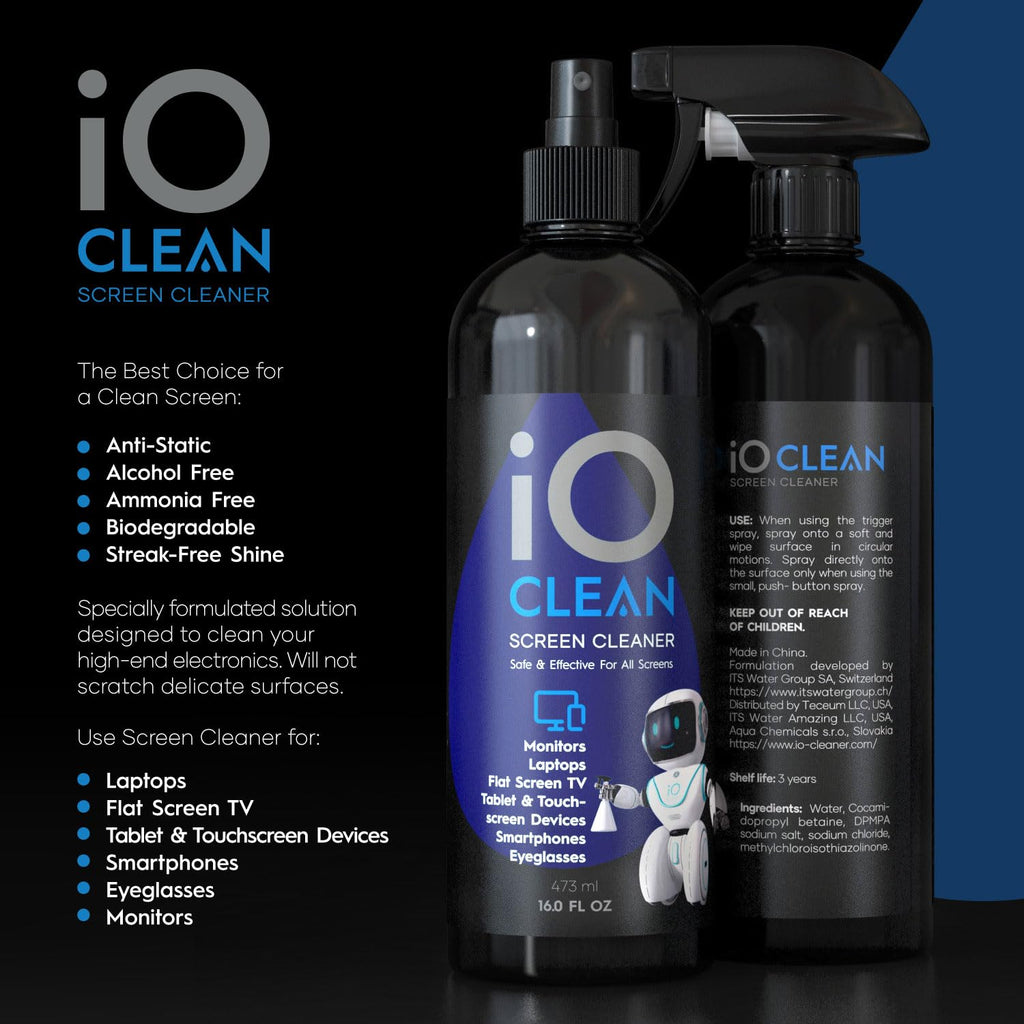 Screen Cleaner Spray (16oz) – Best Large Cleaning Kit for LCD LED OLED TV, Smartphone, iPad, Laptop, Touchscreen, Computer Monitor, Other Electronic Devices – Microfiber Cloth Wipes and 2 Nozzles