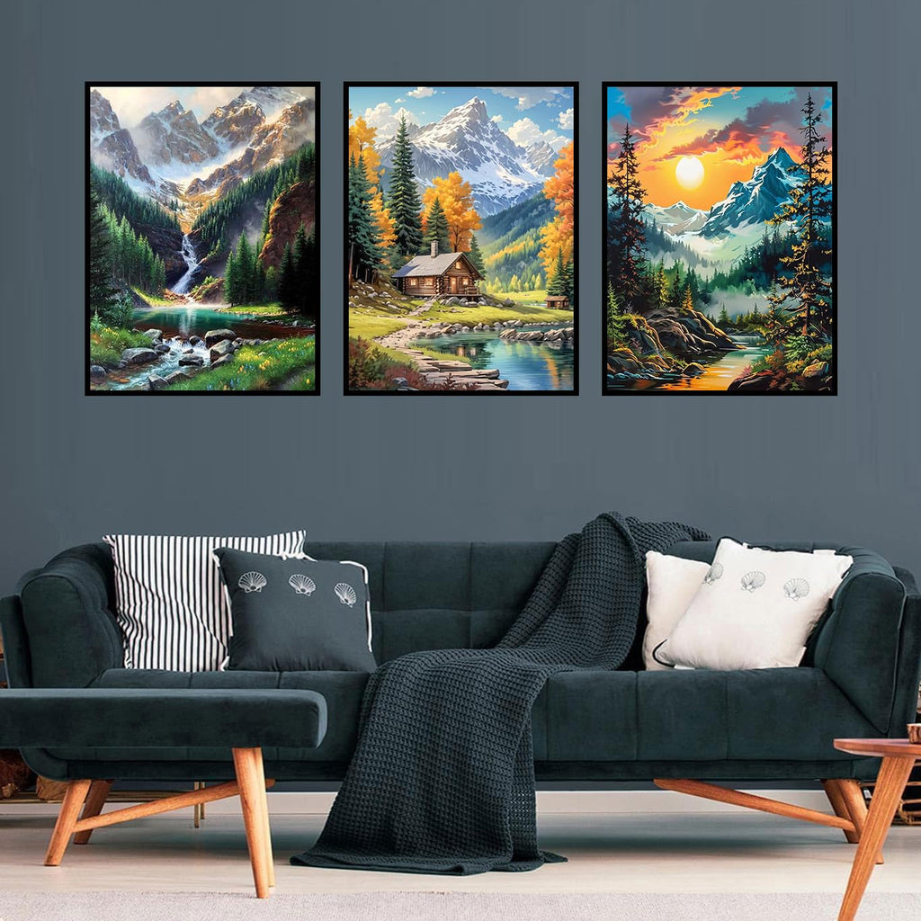 Diamond Art Kits for Adults, 3 Packs Mountain Landscape Diamond Art Painting Kits for Adults, 5D DIY Full Round Drill Gem Craft for Adult Gifts, Home Wall Decor 11.8" x 15.7"