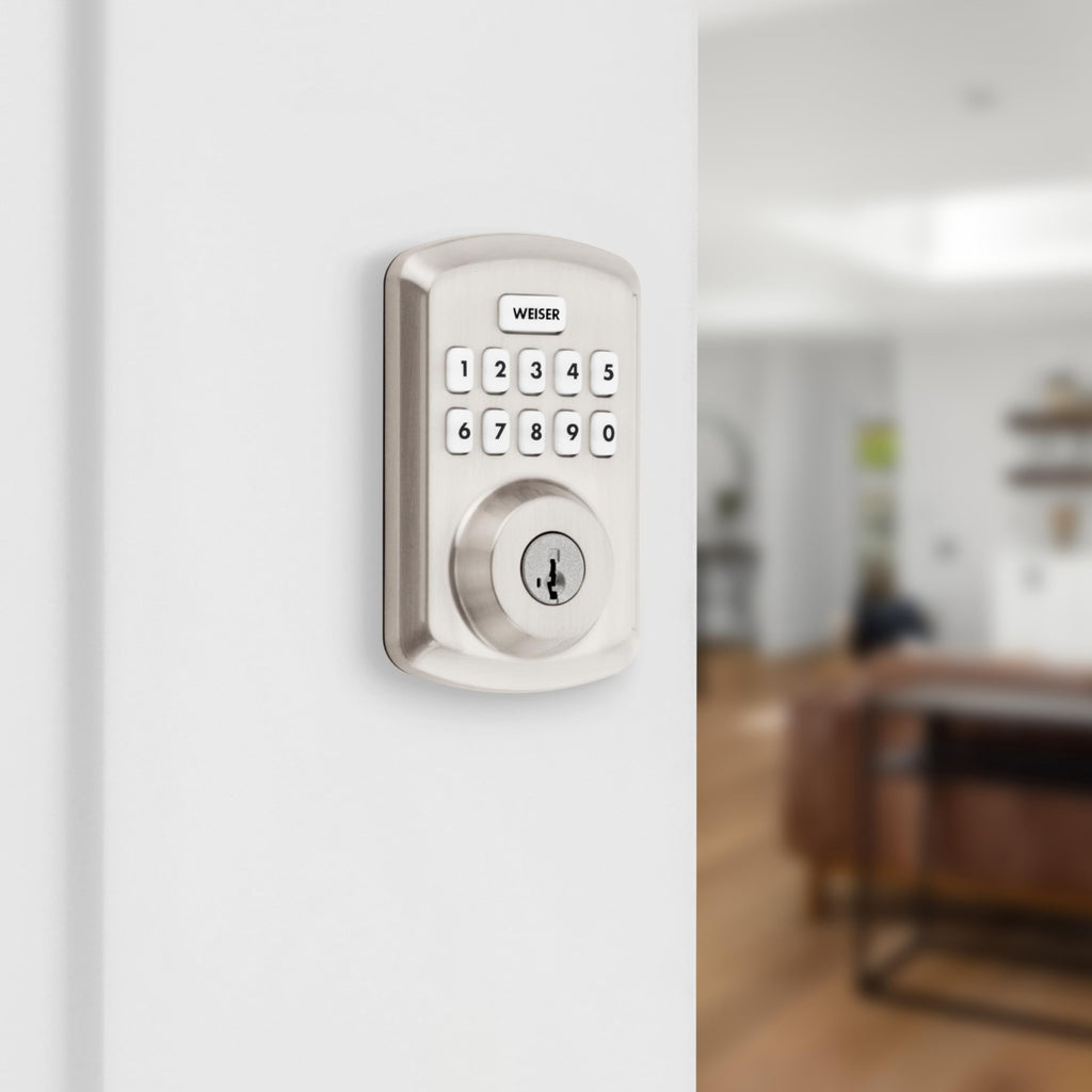 Weiser Powerbolt 3 Satin Nickel Keyless Entry Door Lock/Deadbolt Lock, 10-Button Keypad Door Lock with Auto Lock and 12-Month Battery Life, Electronic Door Locks for Front Door, Home Décor