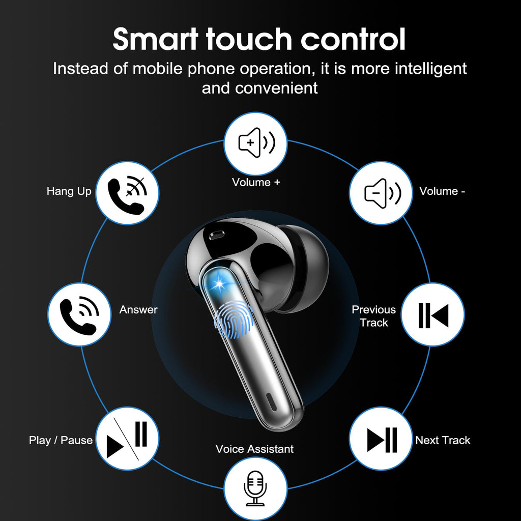 Wireless Earbuds, 2026 Bluetooth 5.3 Headphones HiFi Stereo Ear Bud, 40Hrs Playtime Bluetooth Earbuds with 4 ENC Noise Cancelling Mics, IP7 Waterproof, LED Display Wireless Earphones for Android/iOS