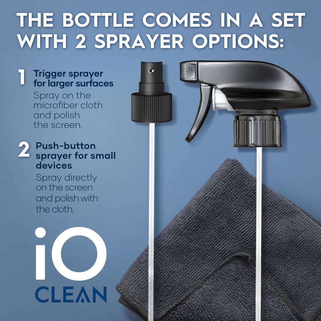 Screen Cleaner Spray (16oz) – Best Large Cleaning Kit for LCD LED OLED TV, Smartphone, iPad, Laptop, Touchscreen, Computer Monitor, Other Electronic Devices – Microfiber Cloth Wipes and 2 Nozzles