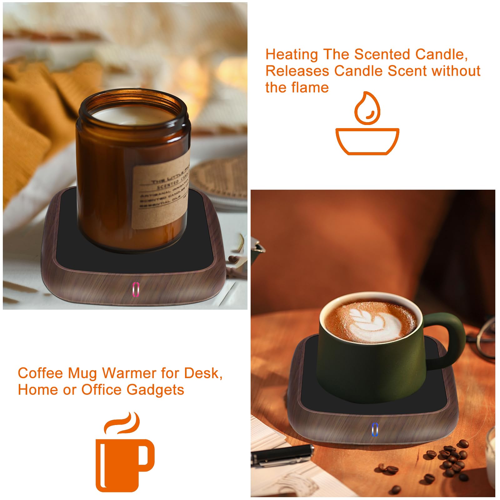MYMULIKE Coffee Mug Warmer for Desk, Candle Warmer Plate, Coffee Warmer with 3 Temp Control (40-60 °C), Cup Warmer with 6-Hour Auto Off, Office Desk Electronic Gadgets