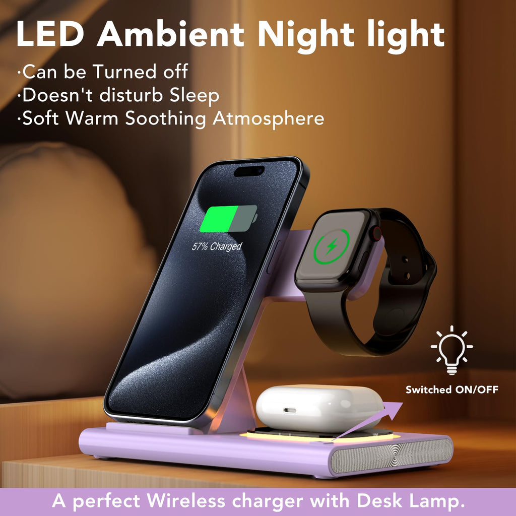 3 in 1 Foldable Charging Station for Apple Wireless Charger for iPhone 17 16 15 14 Series, Wireless Charging Station for iWatch Series 11 10 Ultra 3/2 SE 3/2 Charger for AirPods 4/3/2/Pro 3/Pro 2