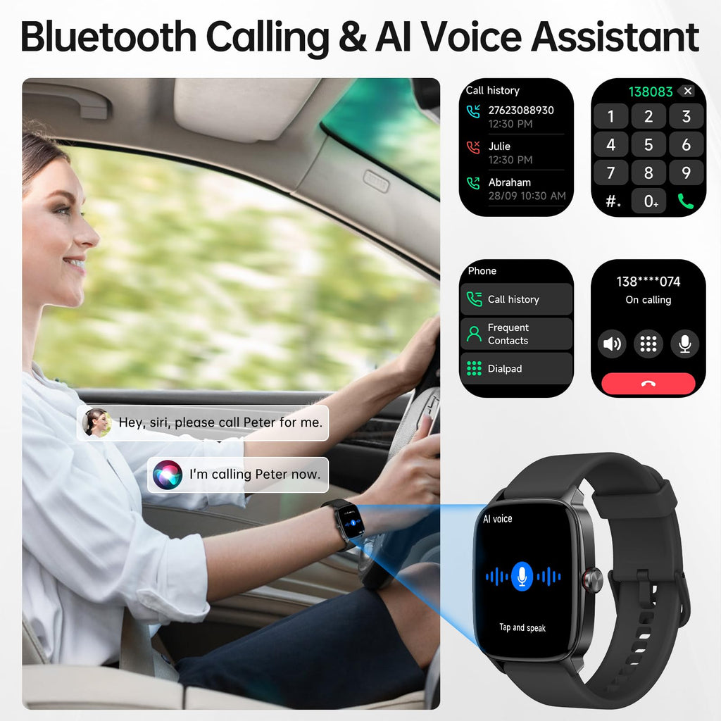 Smart Watch for Men Women, Bluetooth Call Smartwatch with AI Voice, 1.85" HD DIY Dial Fitness Watch, Heart Rate/SpO2/Steps/Sleep Monitor, 100+ Sports Modes, IP68 Waterproof Watch for Android iOS