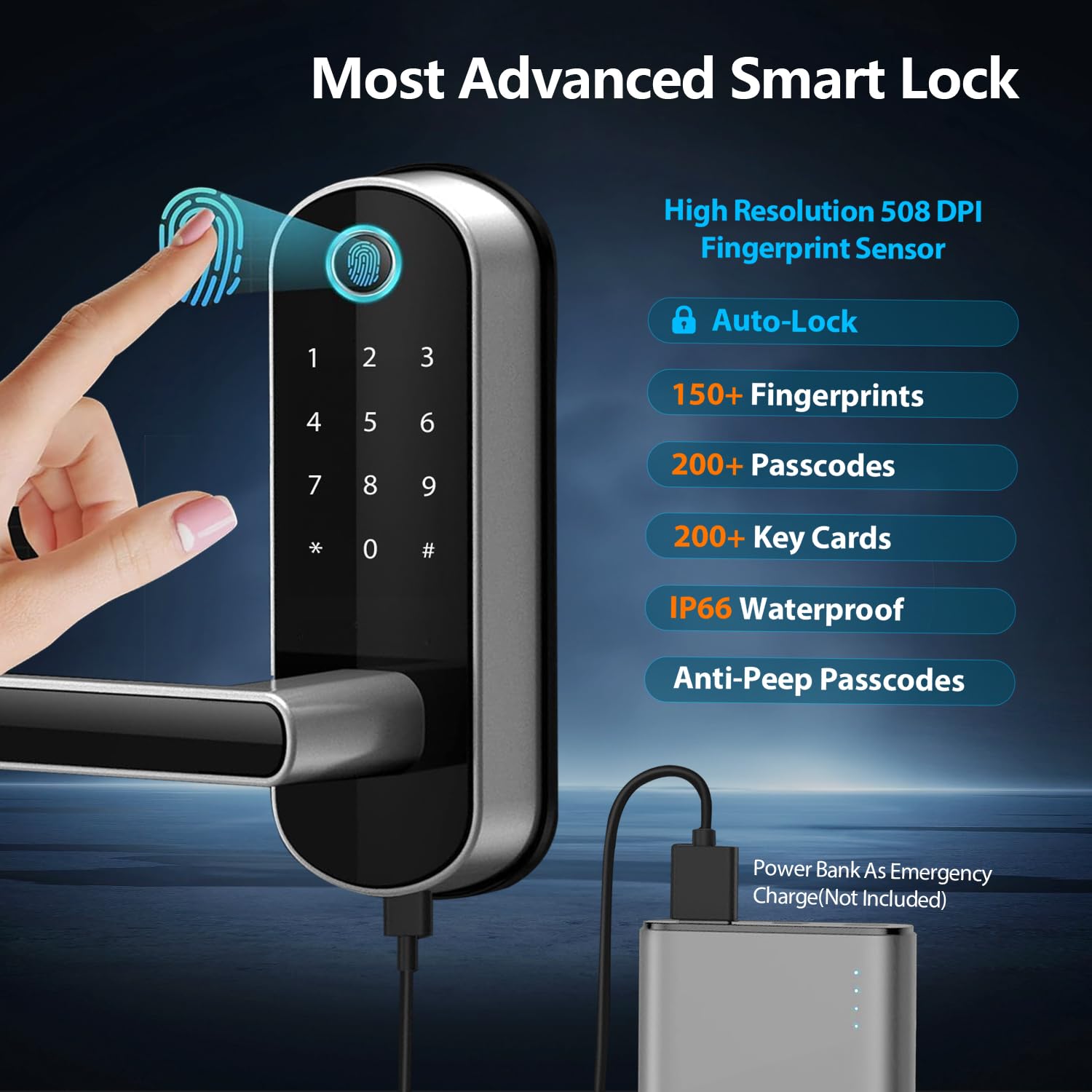 Smart Lock with Handle, Smart Electronic Lock with Handle, Digital Fingerprint Door Lock, Keypad Keyless Entry Door Lock, Door Knob, Door Lever, Alternatives to Deadbolts