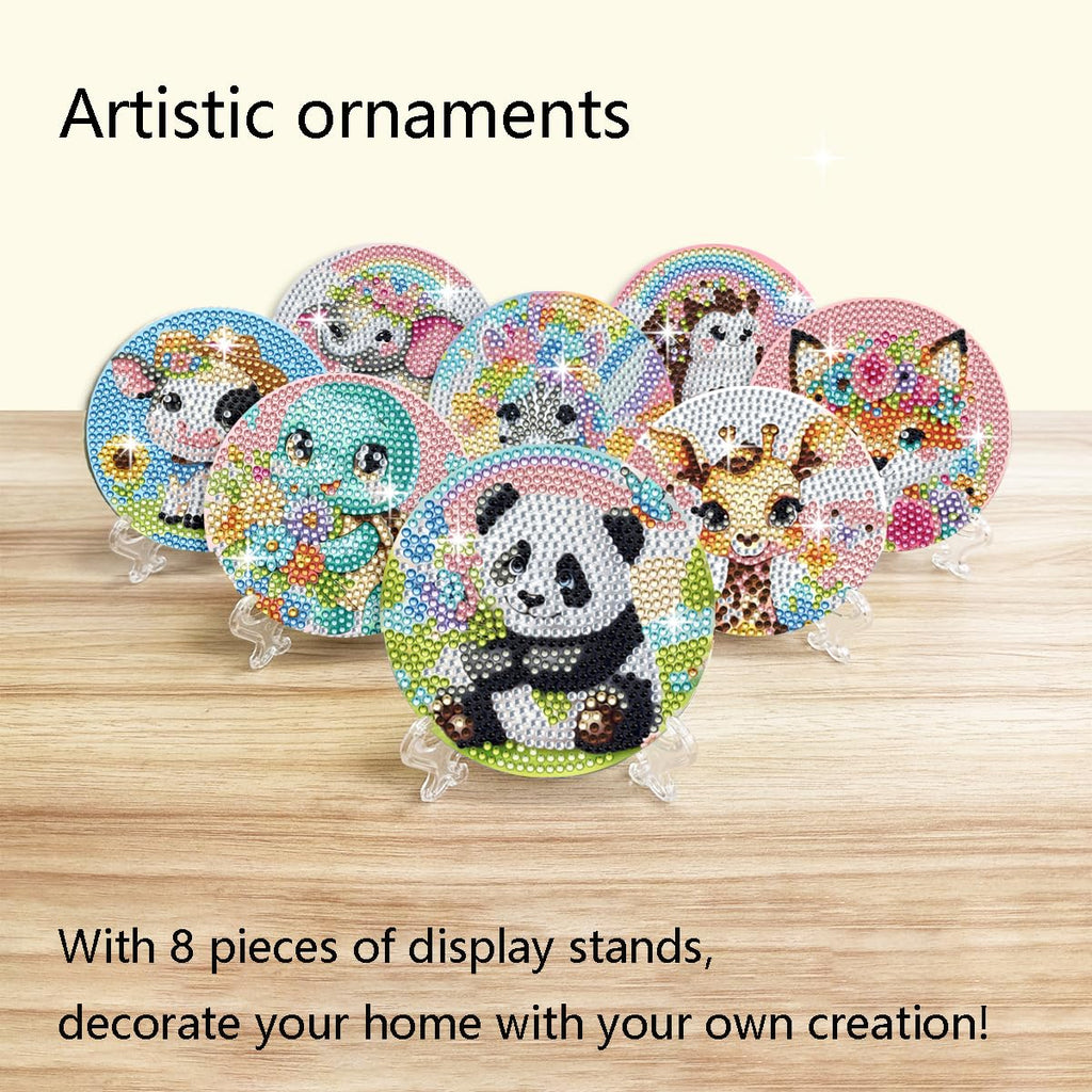 Muzagroo Art Cute Animals Diamond Painting Coasters Kits with Holder Diamond Art Coaster for Beginners Diamond Paintings Kits for Adults Stress-reducing Handicrafts 8 PCS (Animals)