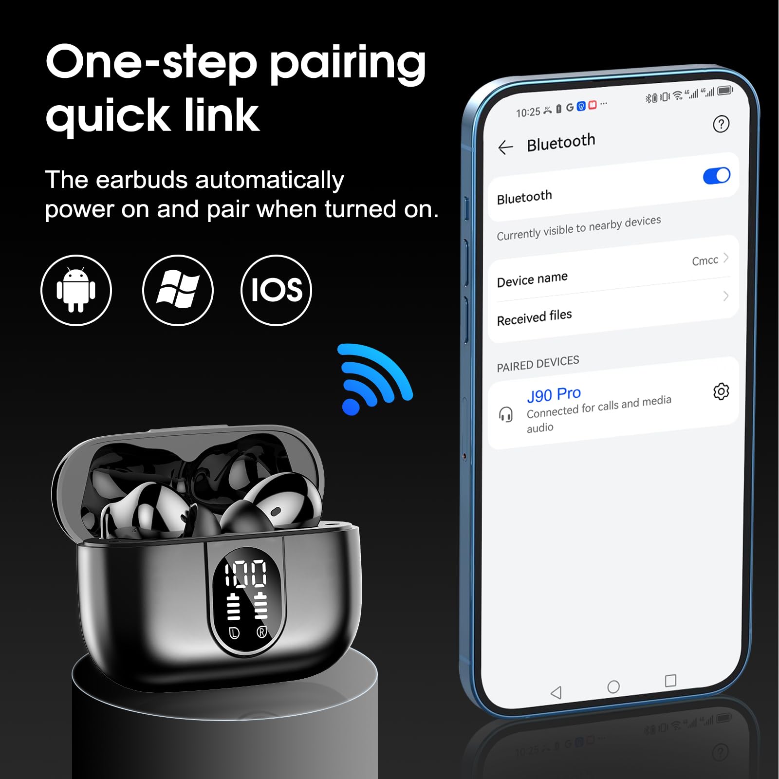 Wireless Earbuds, 2026 Bluetooth 5.3 Headphones HiFi Stereo Ear Bud, 40Hrs Playtime Bluetooth Earbuds with 4 ENC Noise Cancelling Mics, IP7 Waterproof, LED Display Wireless Earphones for Android/iOS