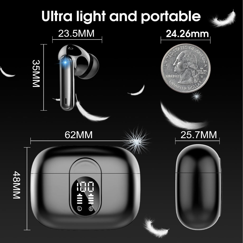 Wireless Earbuds, 2026 Bluetooth 5.3 Headphones HiFi Stereo Ear Bud, 40Hrs Playtime Bluetooth Earbuds with 4 ENC Noise Cancelling Mics, IP7 Waterproof, LED Display Wireless Earphones for Android/iOS
