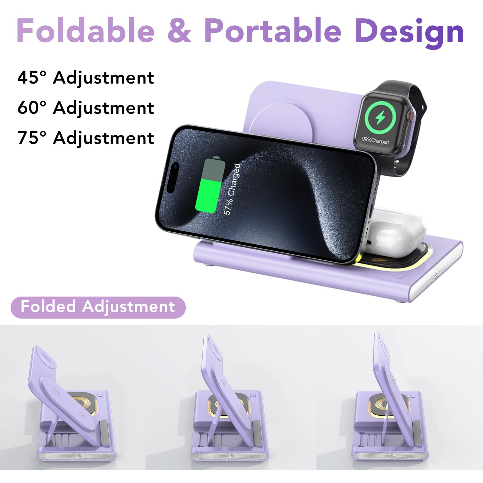 3 in 1 Foldable Charging Station for Apple Wireless Charger for iPhone 17 16 15 14 Series, Wireless Charging Station for iWatch Series 11 10 Ultra 3/2 SE 3/2 Charger for AirPods 4/3/2/Pro 3/Pro 2