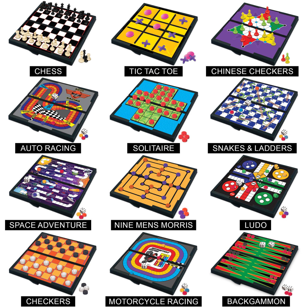 Gamie Magnetic Board Travel Games for Kids, Includes 12 Retro Fun Games - 5" Compact Design, Individually Boxed Travel Essentials for Kids Road Trip/Airplane/Camping, Stocking Stuffers for All Ages