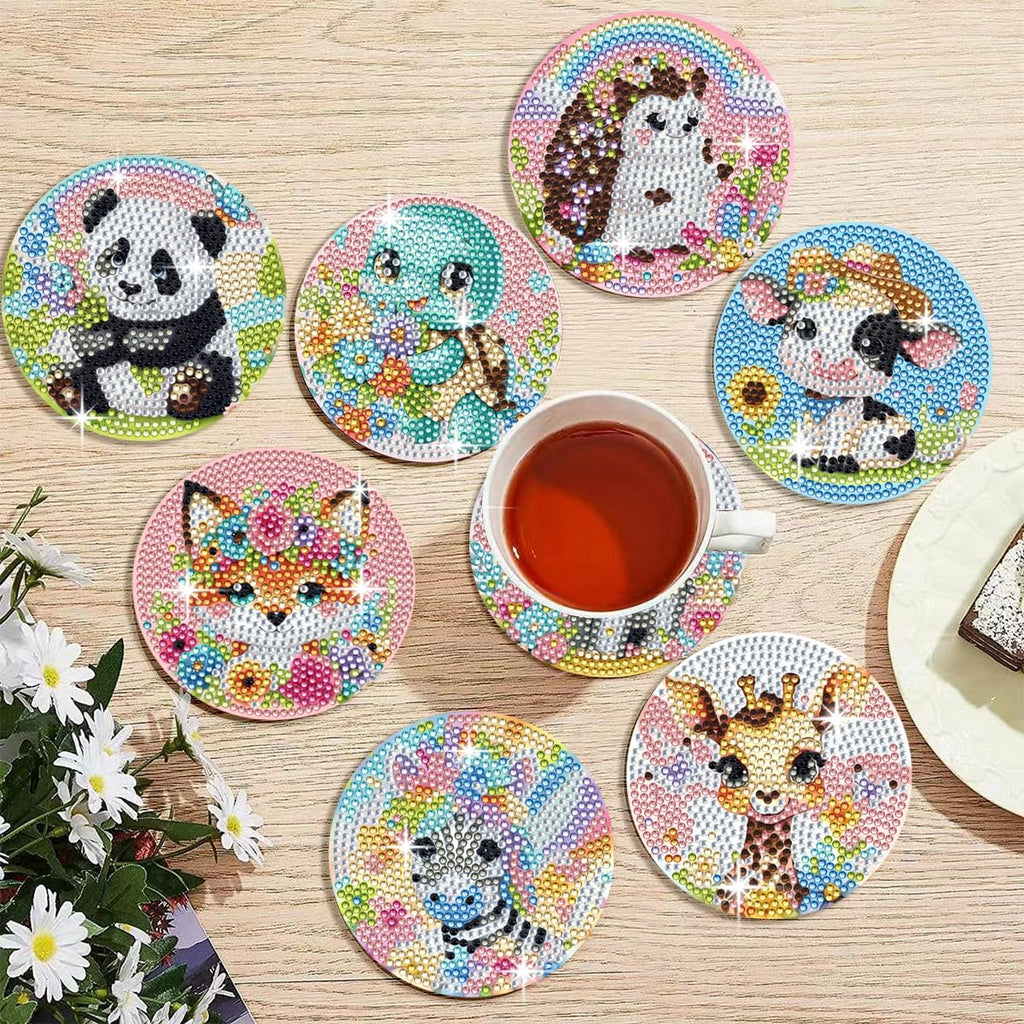 Muzagroo Art Cute Animals Diamond Painting Coasters Kits with Holder Diamond Art Coaster for Beginners Diamond Paintings Kits for Adults Stress-reducing Handicrafts 8 PCS (Animals)