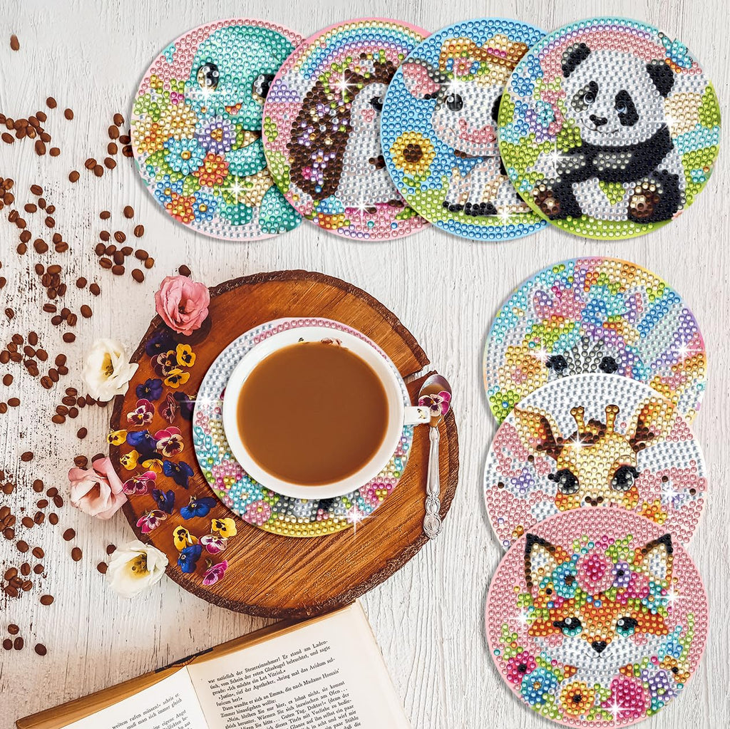 Muzagroo Art Cute Animals Diamond Painting Coasters Kits with Holder Diamond Art Coaster for Beginners Diamond Paintings Kits for Adults Stress-reducing Handicrafts 8 PCS (Animals)