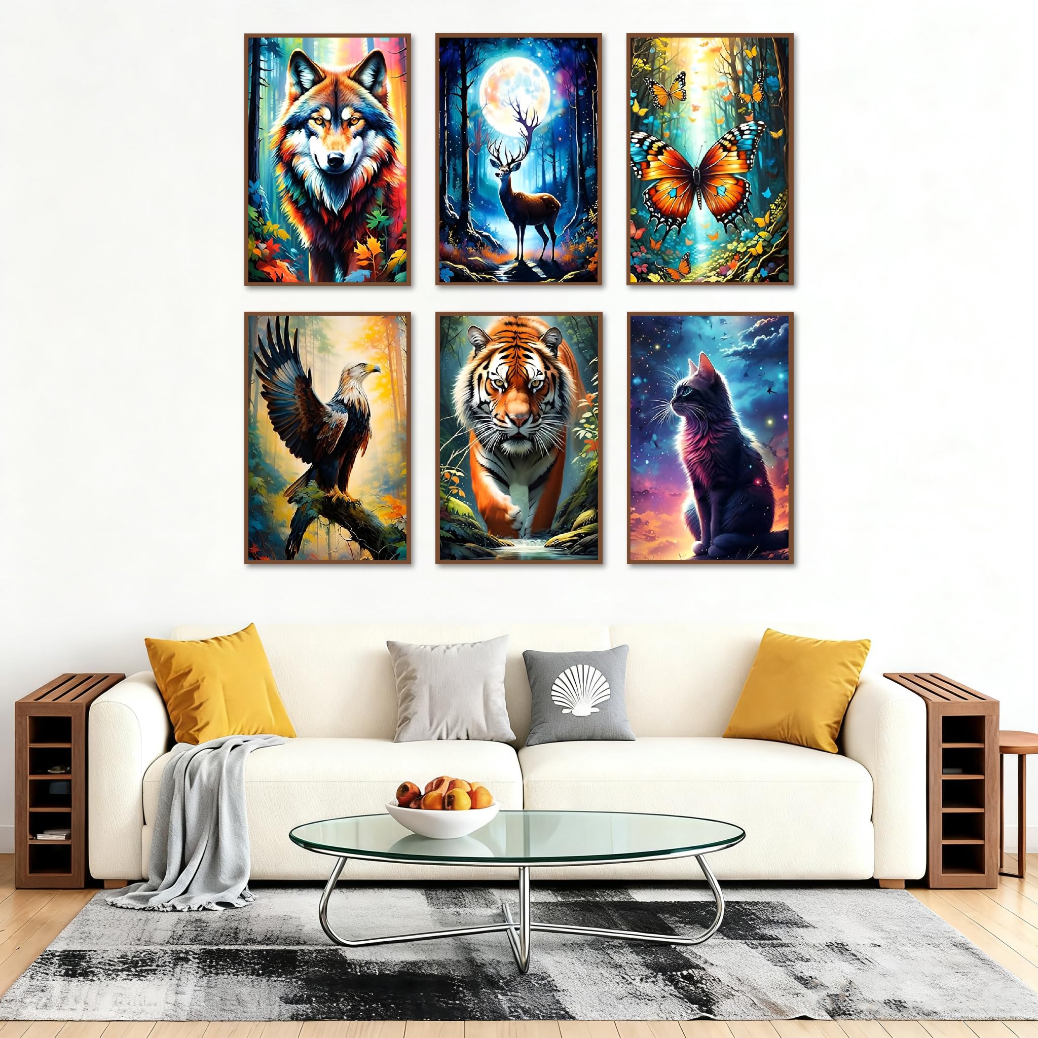 Mowana 6pack Diamond Painting Kits for Adults, Animals Diamond Art Kits for Adults Beginners, 5D DIY Full Drill Round Diamond Paintings Peinture Diamant Pour Adulte Wall Decor (11.8x15.7inch)