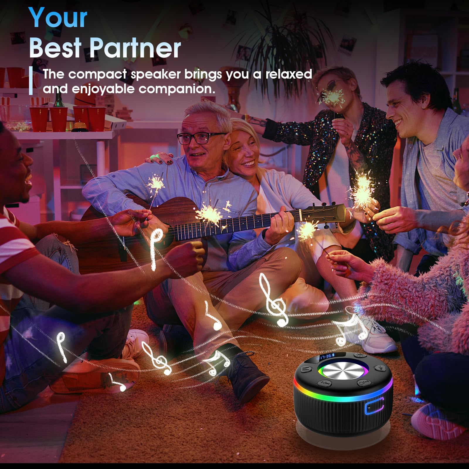 Shower Bluetooth Speaker, Portable Bluetooth 5.3 Shower Speaker Wireless, IP7 Waterproof Mini Speaker with RGB Lights, Suction Cup, Stereo Bass, for Bathroom Party Travel, Gift