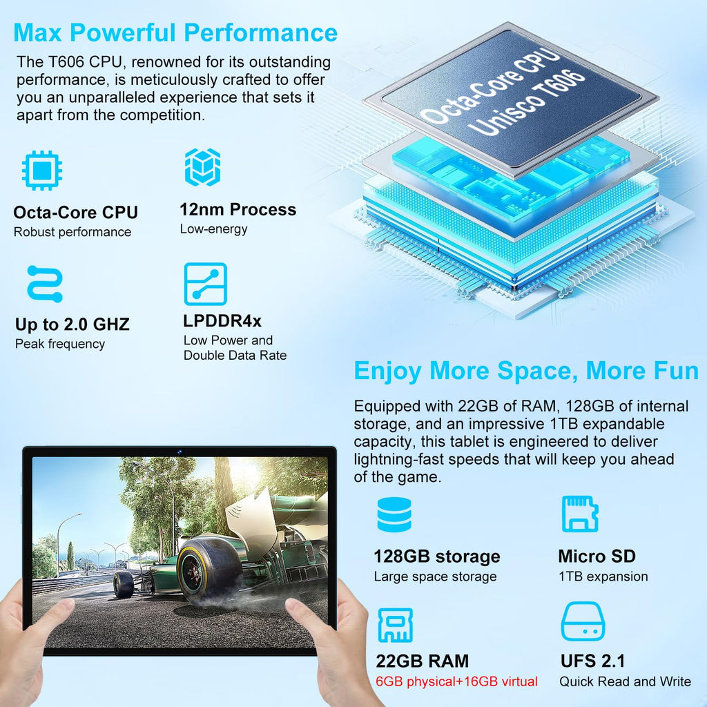 2026 Android 15 Tablet, 10 Inch Octa-Core Tablets 22GB+128GB+1TB Expand, 2-in-1 Electronic Tablet with Keyboard Mouse, 8000mAh, 1280x800 IPS Display, GPS,Widevine L1, Split Screen, Metal Body -Blue